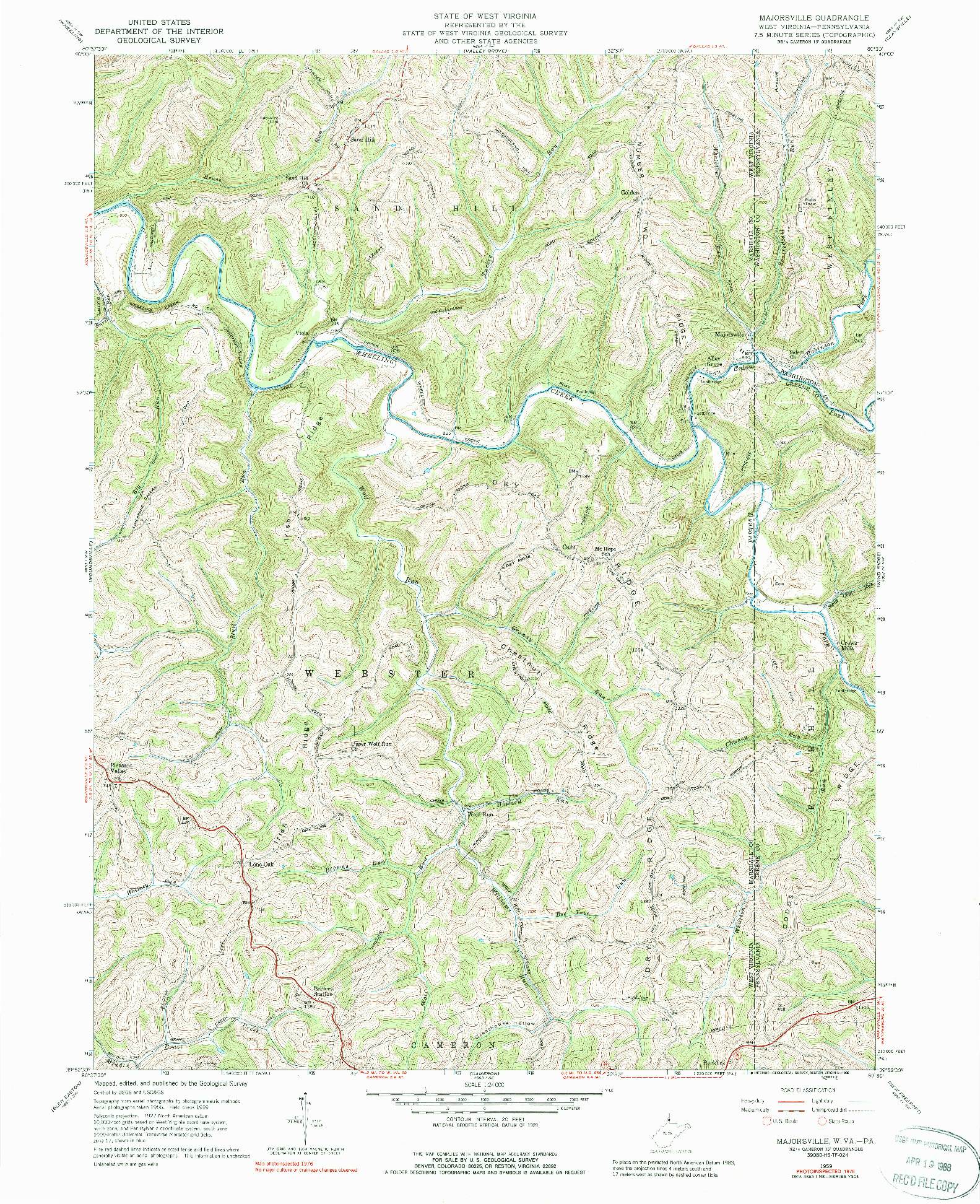 USGS 1:24000-SCALE QUADRANGLE FOR MAJORSVILLE, WV 1959