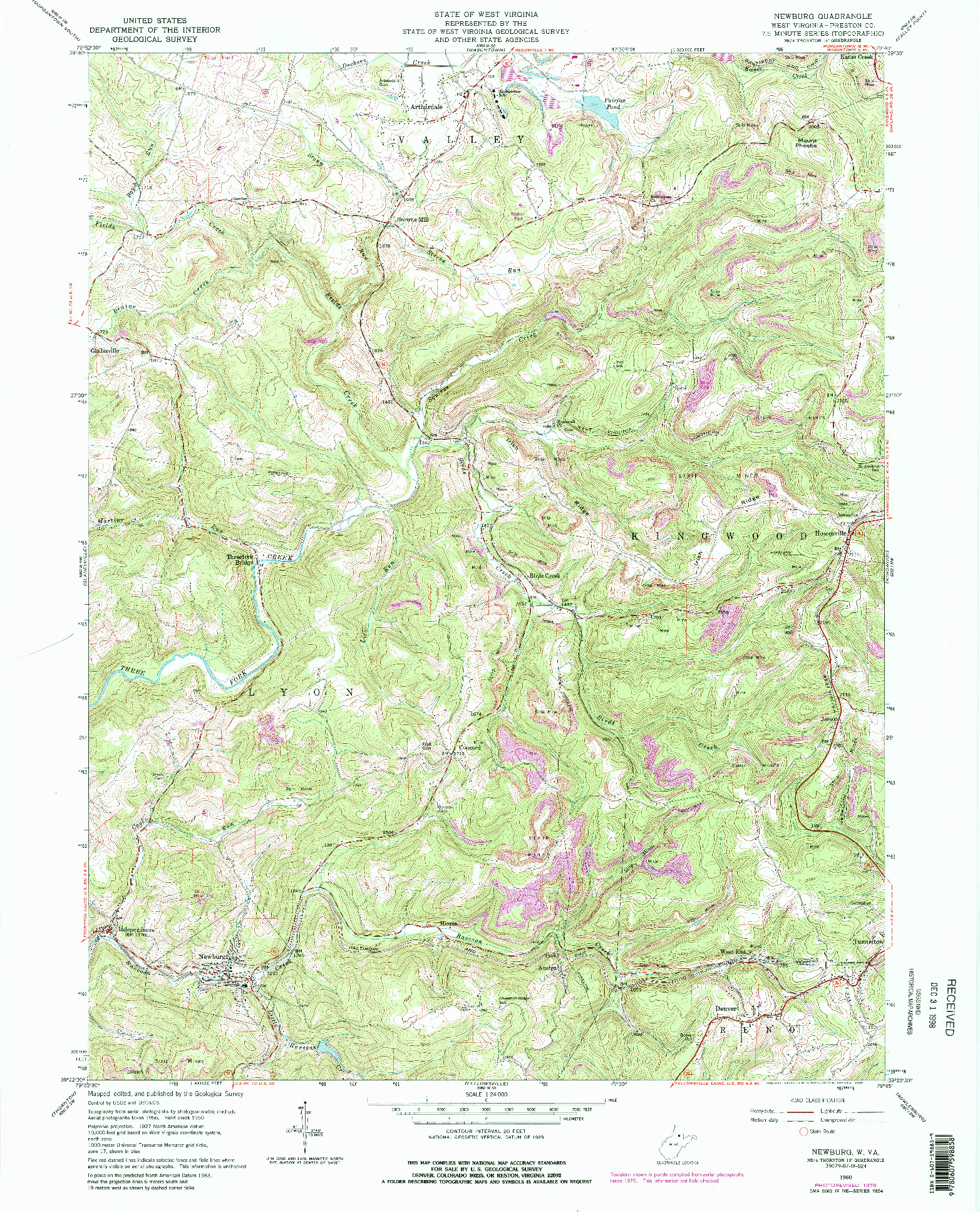 USGS 1:24000-SCALE QUADRANGLE FOR NEWBURG, WV 1960