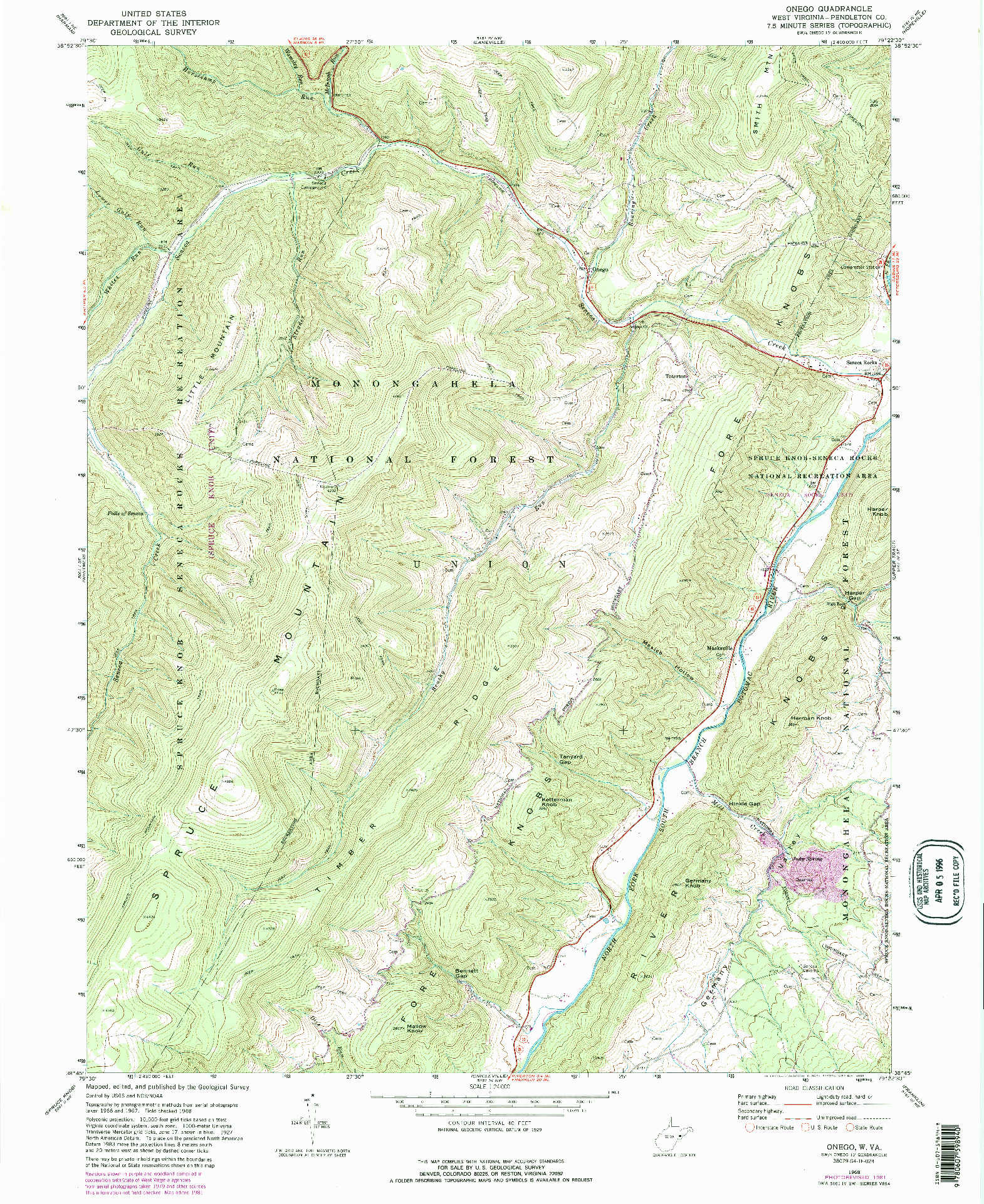 USGS 1:24000-SCALE QUADRANGLE FOR ONEGO, WV 1968