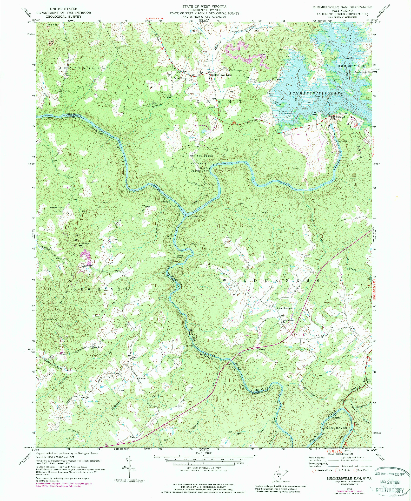 USGS 1:24000-SCALE QUADRANGLE FOR SUMMERSVILLE DAM, WV 1969