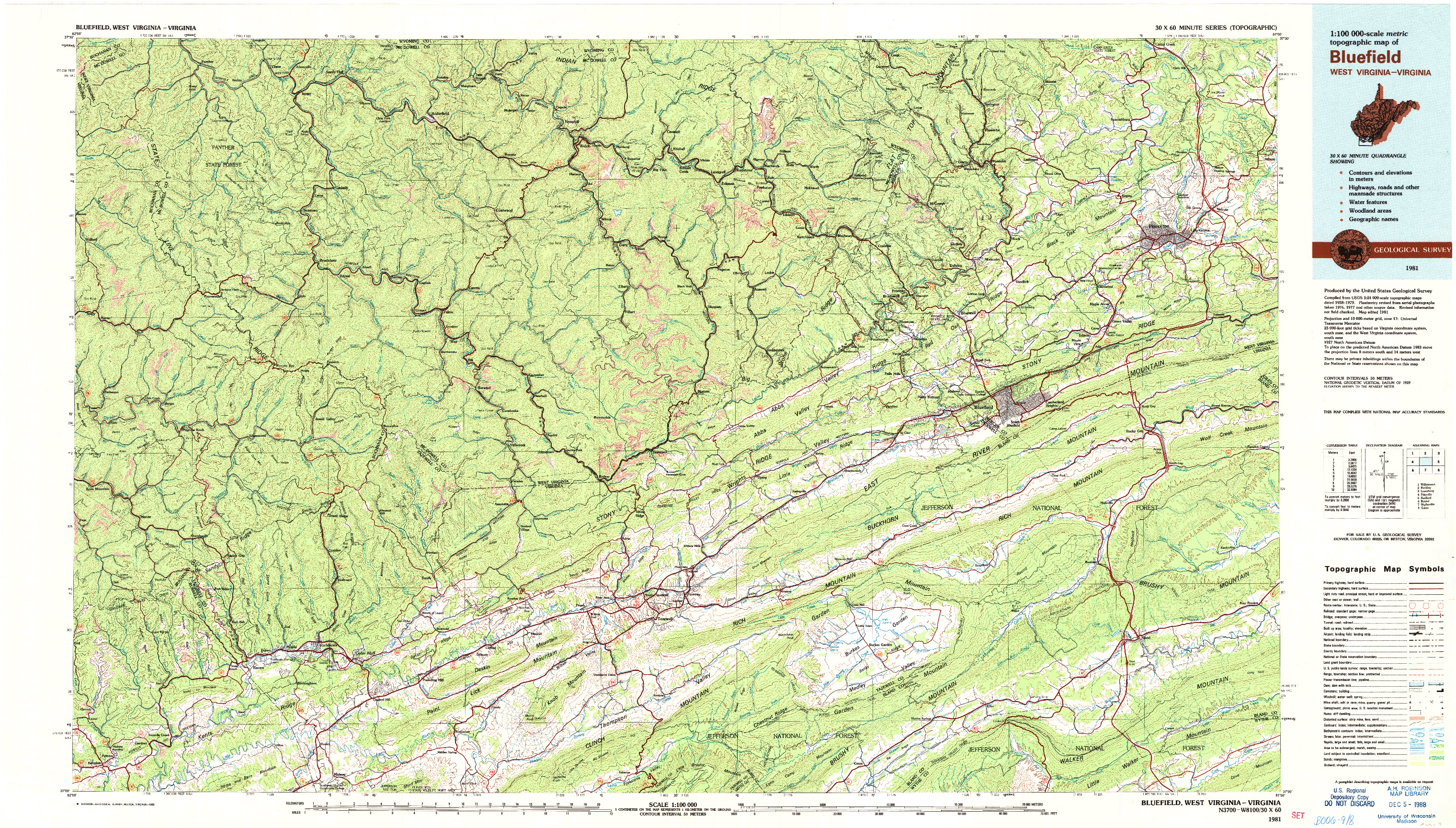USGS 1:100000-SCALE QUADRANGLE FOR BLUEFIELD, WV 1981
