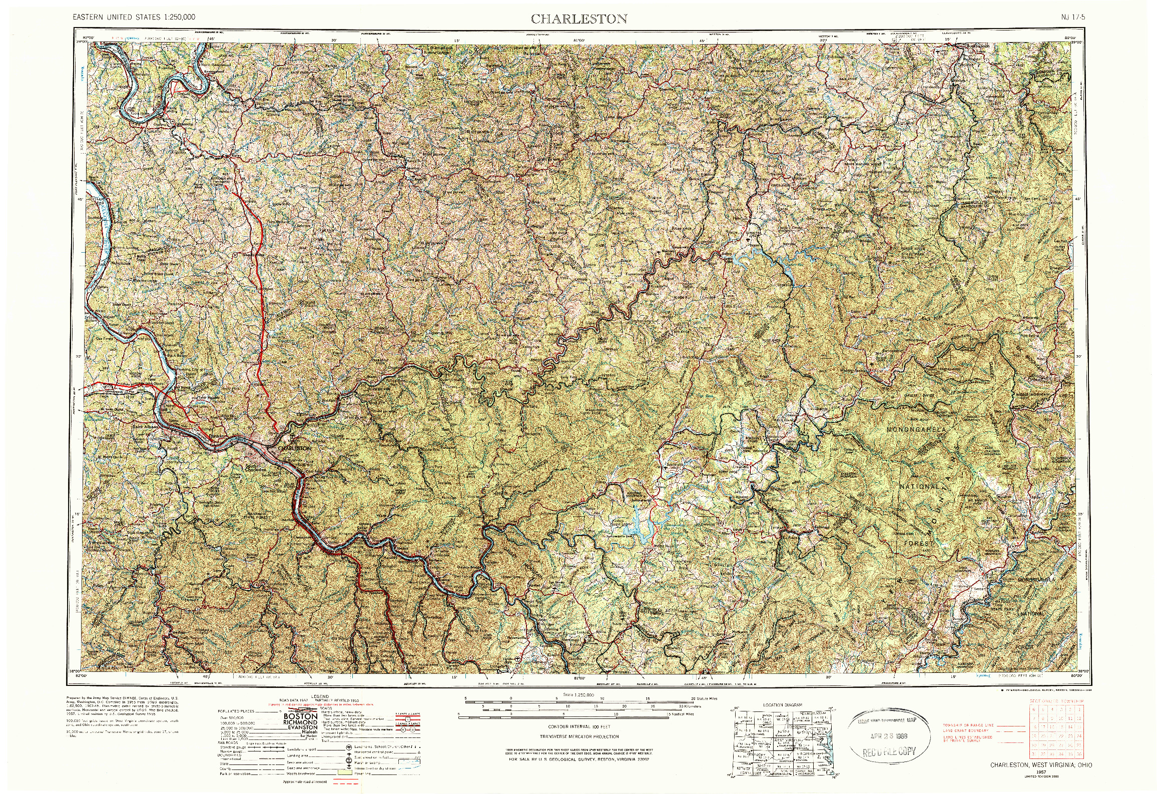 USGS 1:250000-SCALE QUADRANGLE FOR CHARLESTON, WV 1957