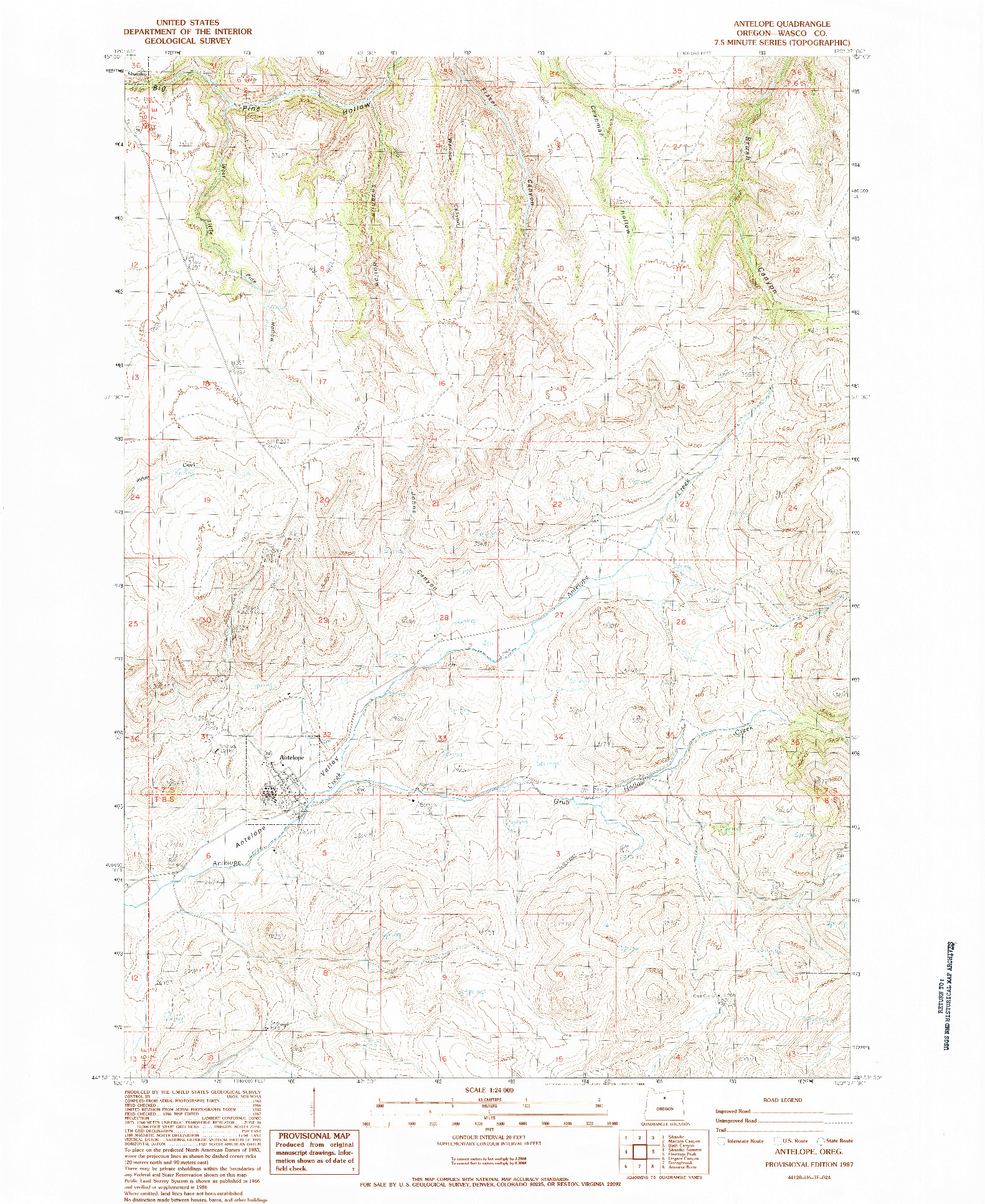 USGS 1:24000-SCALE QUADRANGLE FOR ANTELOPE, OR 1987