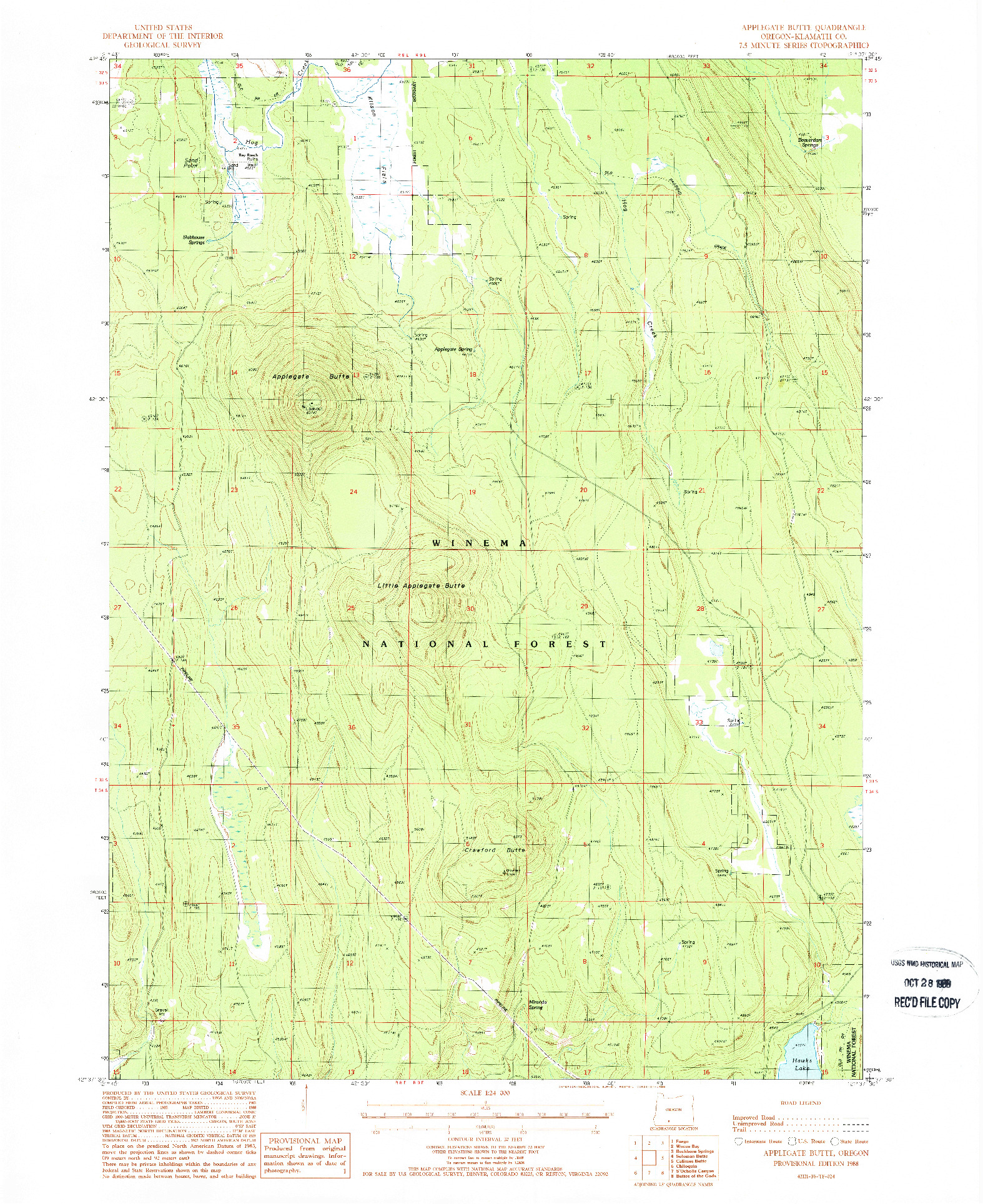 USGS 1:24000-SCALE QUADRANGLE FOR APPLEGATE BUTTE, OR 1988