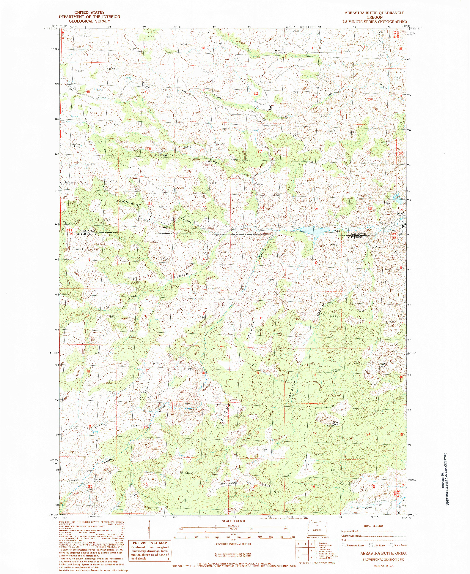 USGS 1:24000-SCALE QUADRANGLE FOR ARRASTRA BUTTE, OR 1987