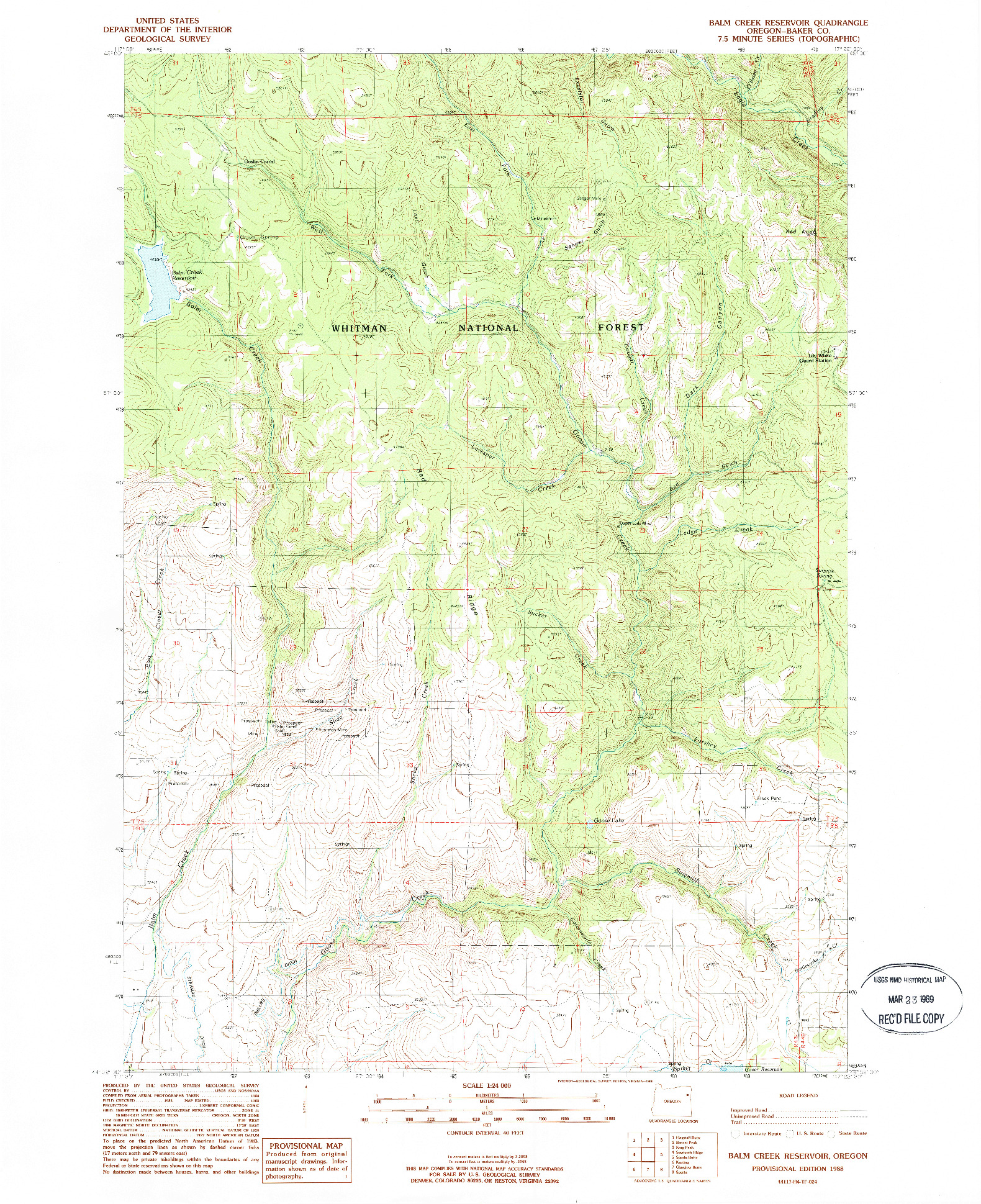 USGS 1:24000-SCALE QUADRANGLE FOR BALM CREEK RESERVOIR, OR 1988