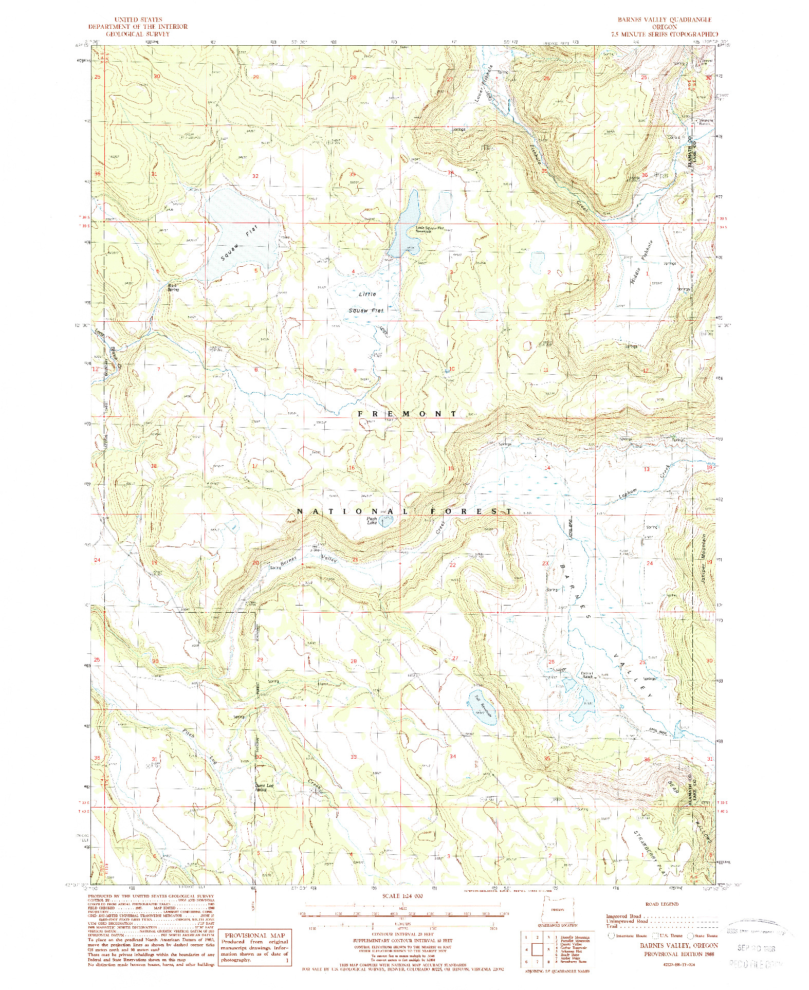 USGS 1:24000-SCALE QUADRANGLE FOR BARNES VALLEY, OR 1988