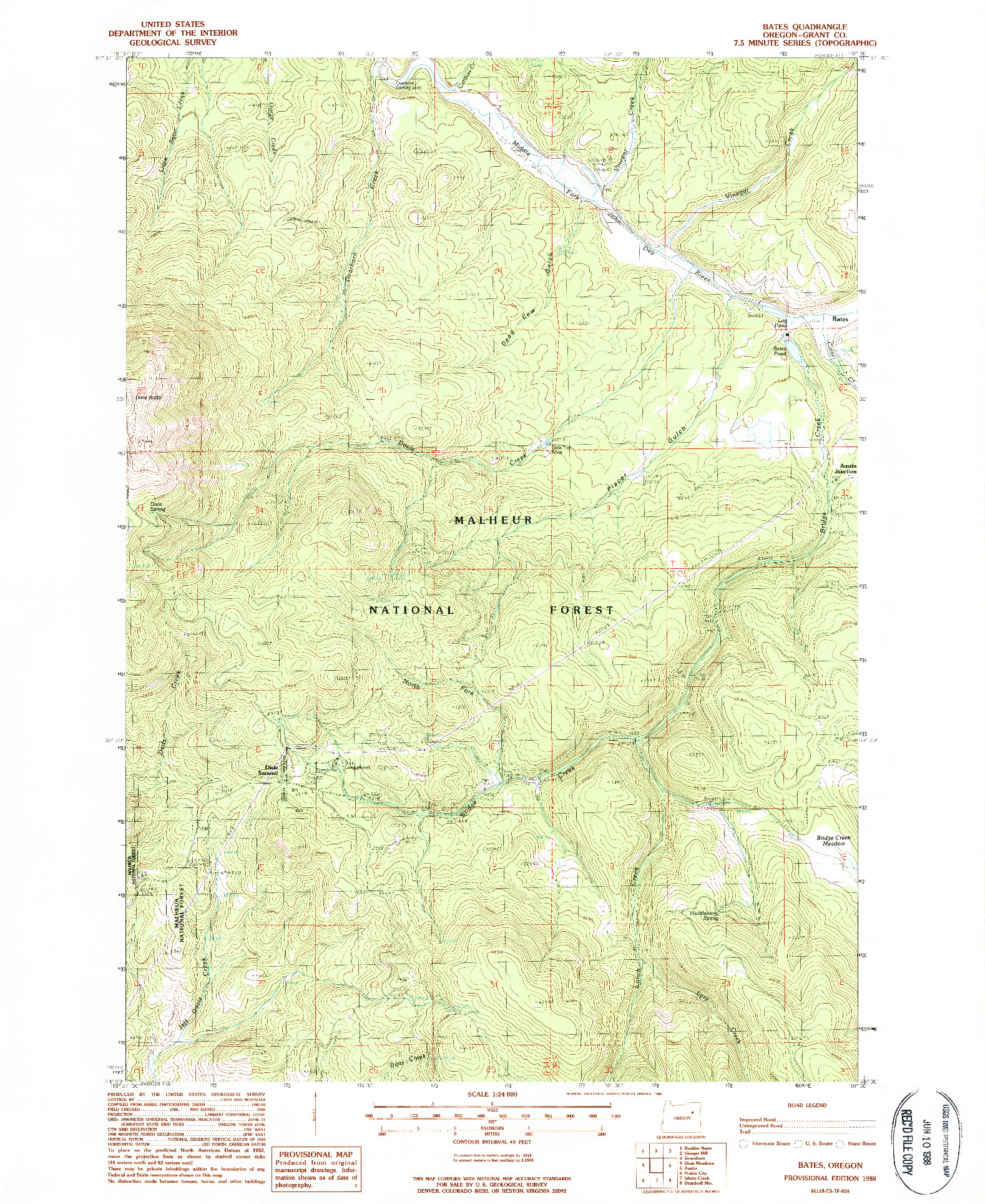 USGS 1:24000-SCALE QUADRANGLE FOR BATES, OR 1988