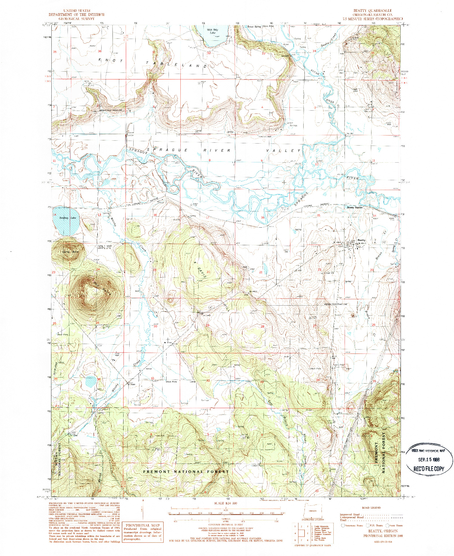 USGS 1:24000-SCALE QUADRANGLE FOR BEATTY, OR 1988