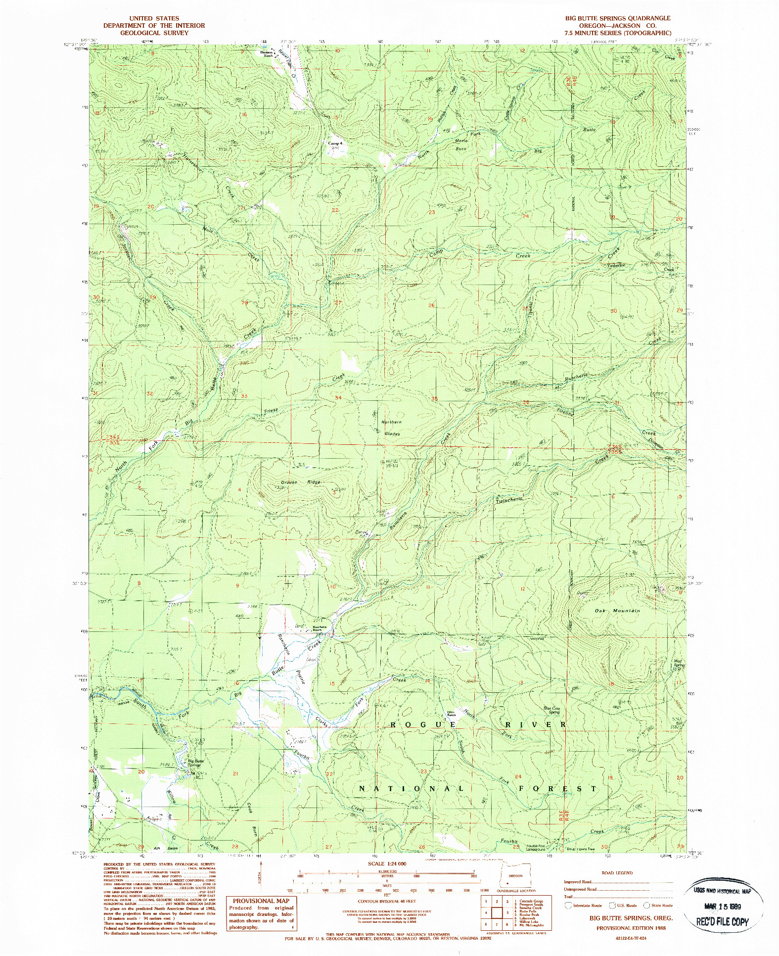 USGS 1:24000-SCALE QUADRANGLE FOR BIG BUTTE SPRINGS, OR 1988