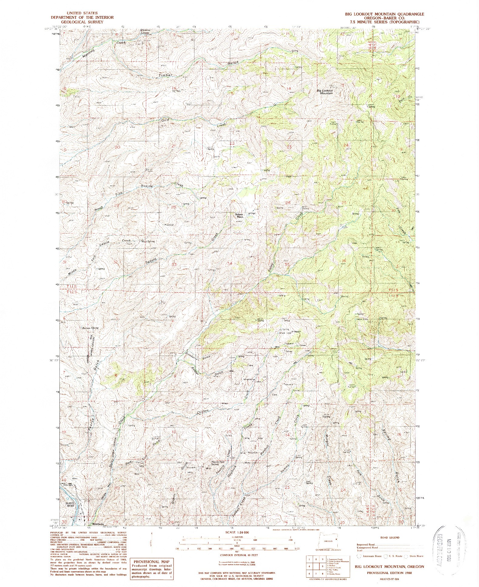 USGS 1:24000-SCALE QUADRANGLE FOR BIG LOOKOUT MOUNTAIN, OR 1988