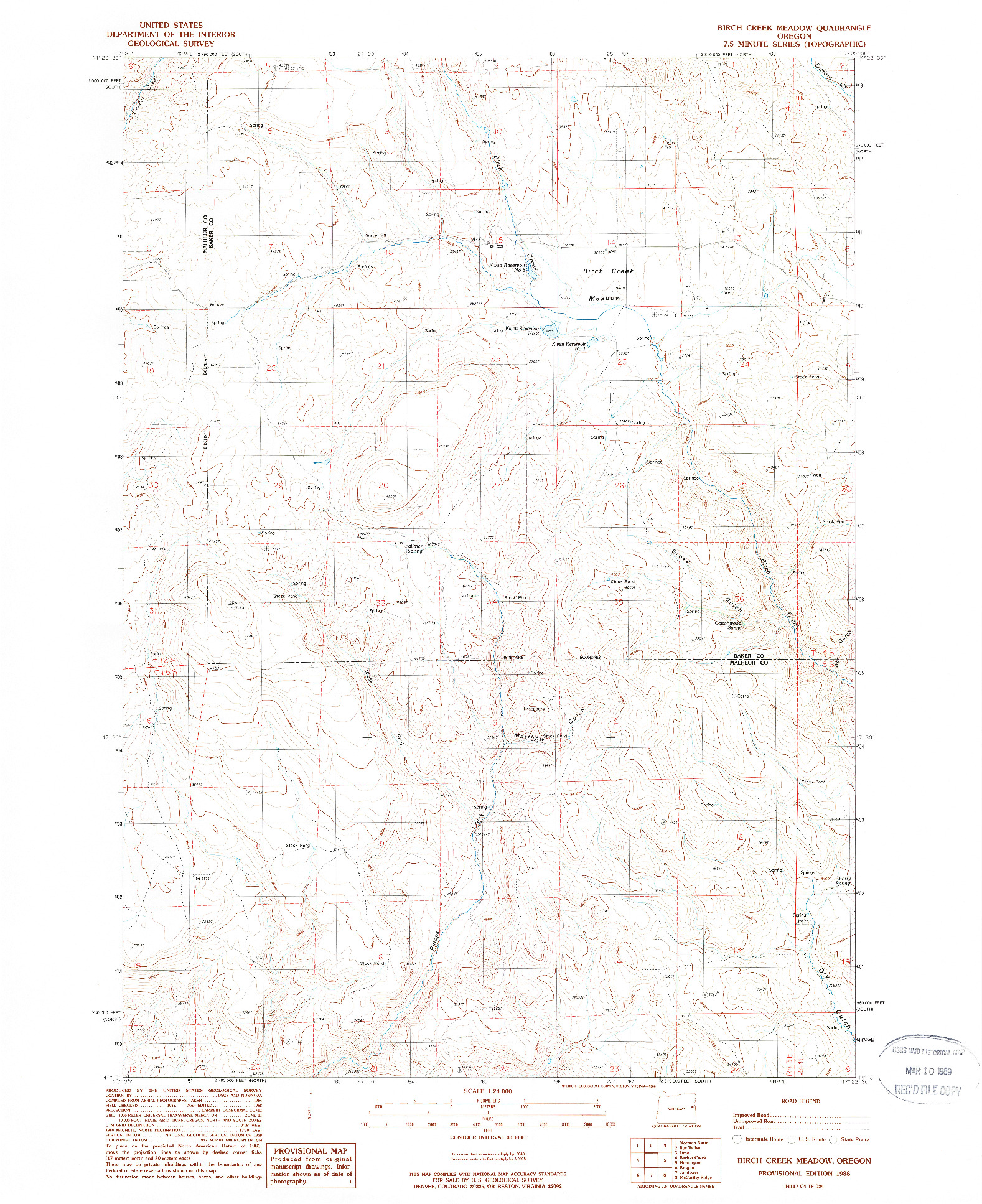 USGS 1:24000-SCALE QUADRANGLE FOR BIRCH CREEK MEADOW, OR 1988