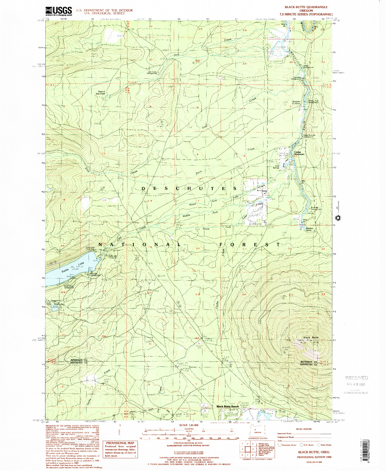 USGS 1:24000-SCALE QUADRANGLE FOR BLACK BUTTE, OR 1988