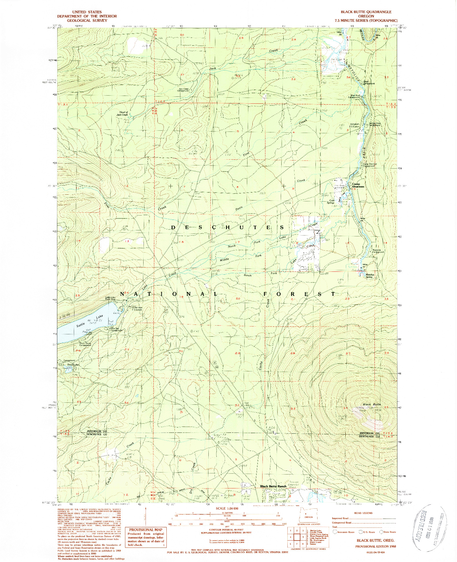 USGS 1:24000-SCALE QUADRANGLE FOR BLACK BUTTE, OR 1988