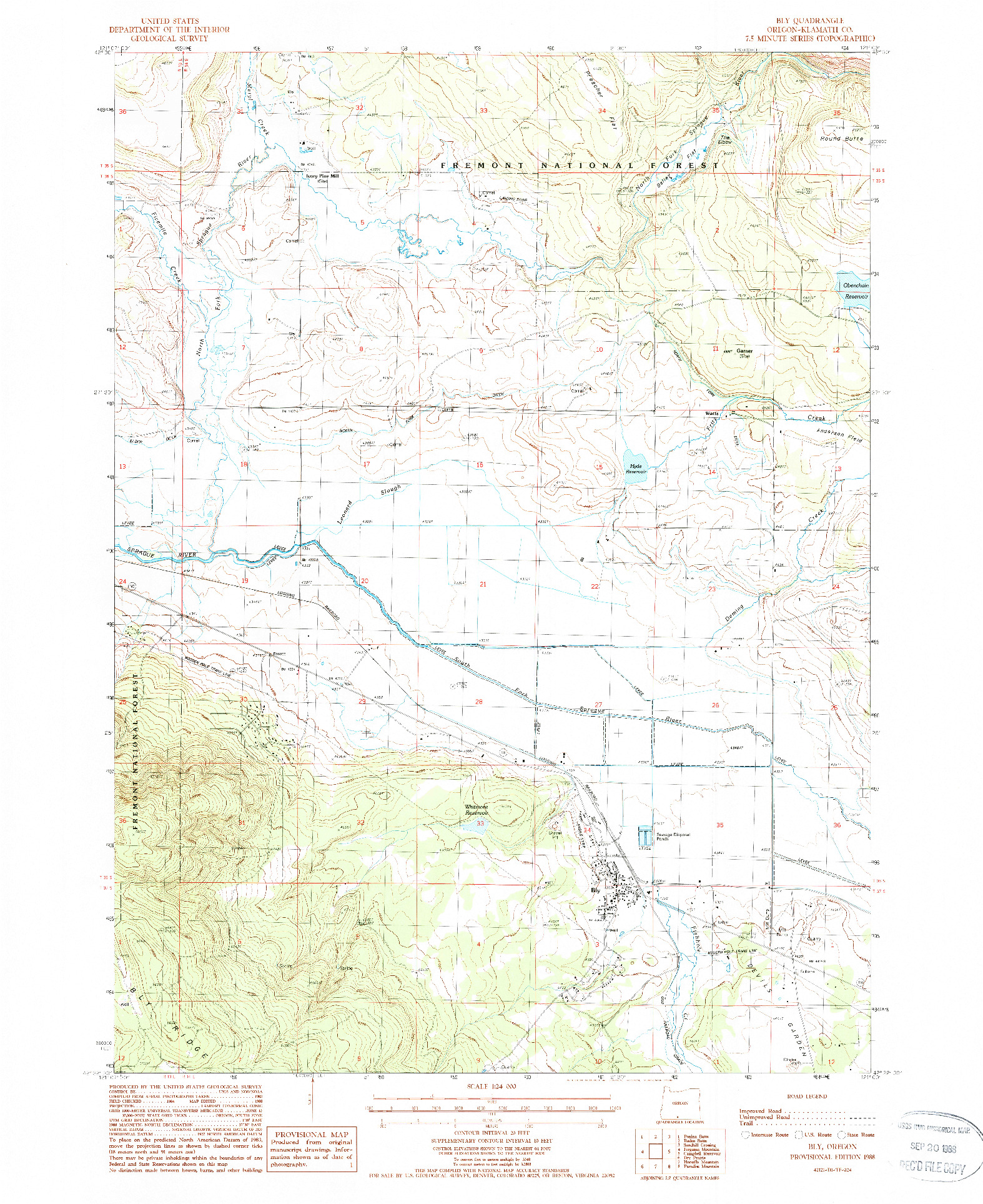 USGS 1:24000-SCALE QUADRANGLE FOR BLY, OR 1988