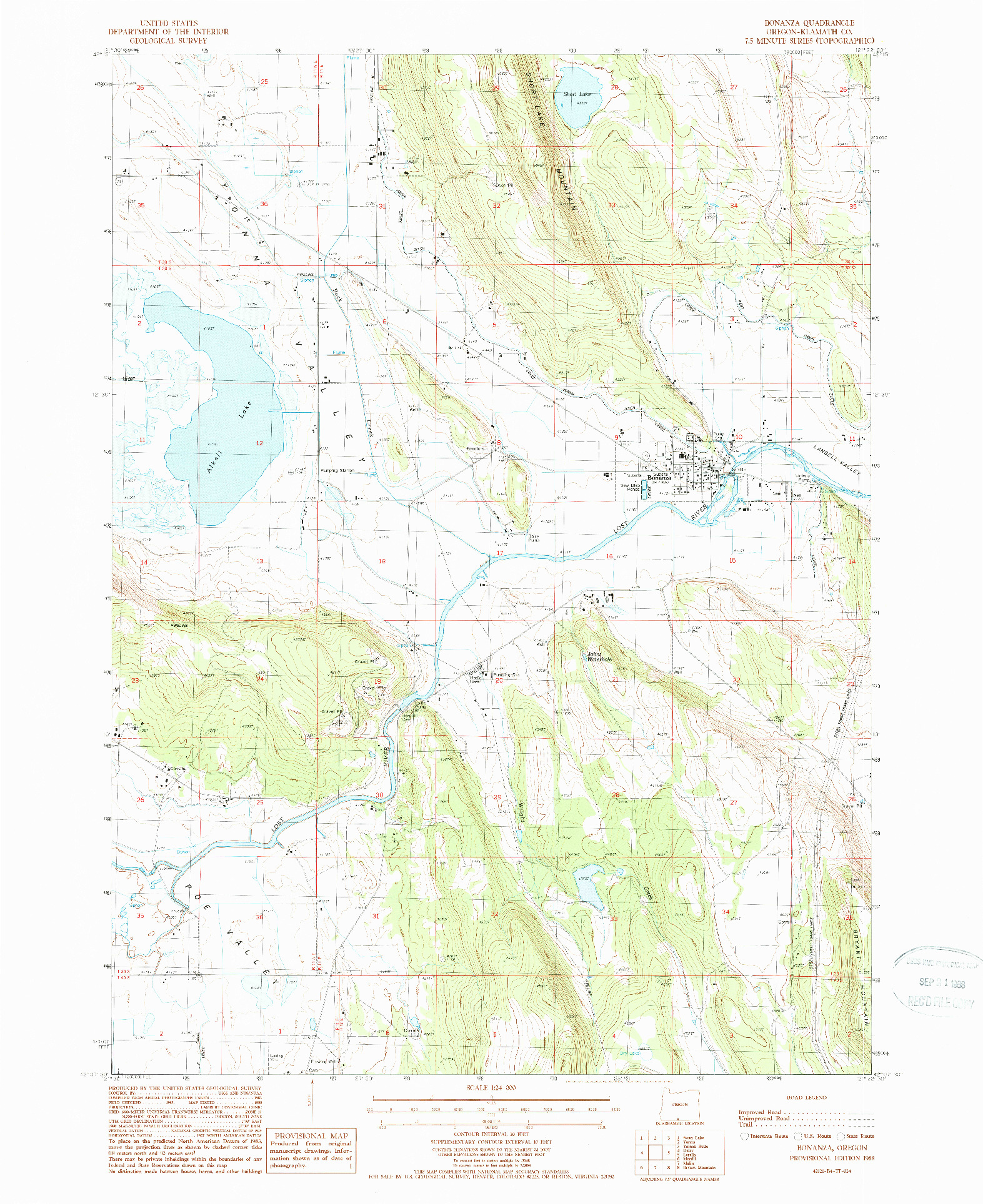USGS 1:24000-SCALE QUADRANGLE FOR BONANZA, OR 1988