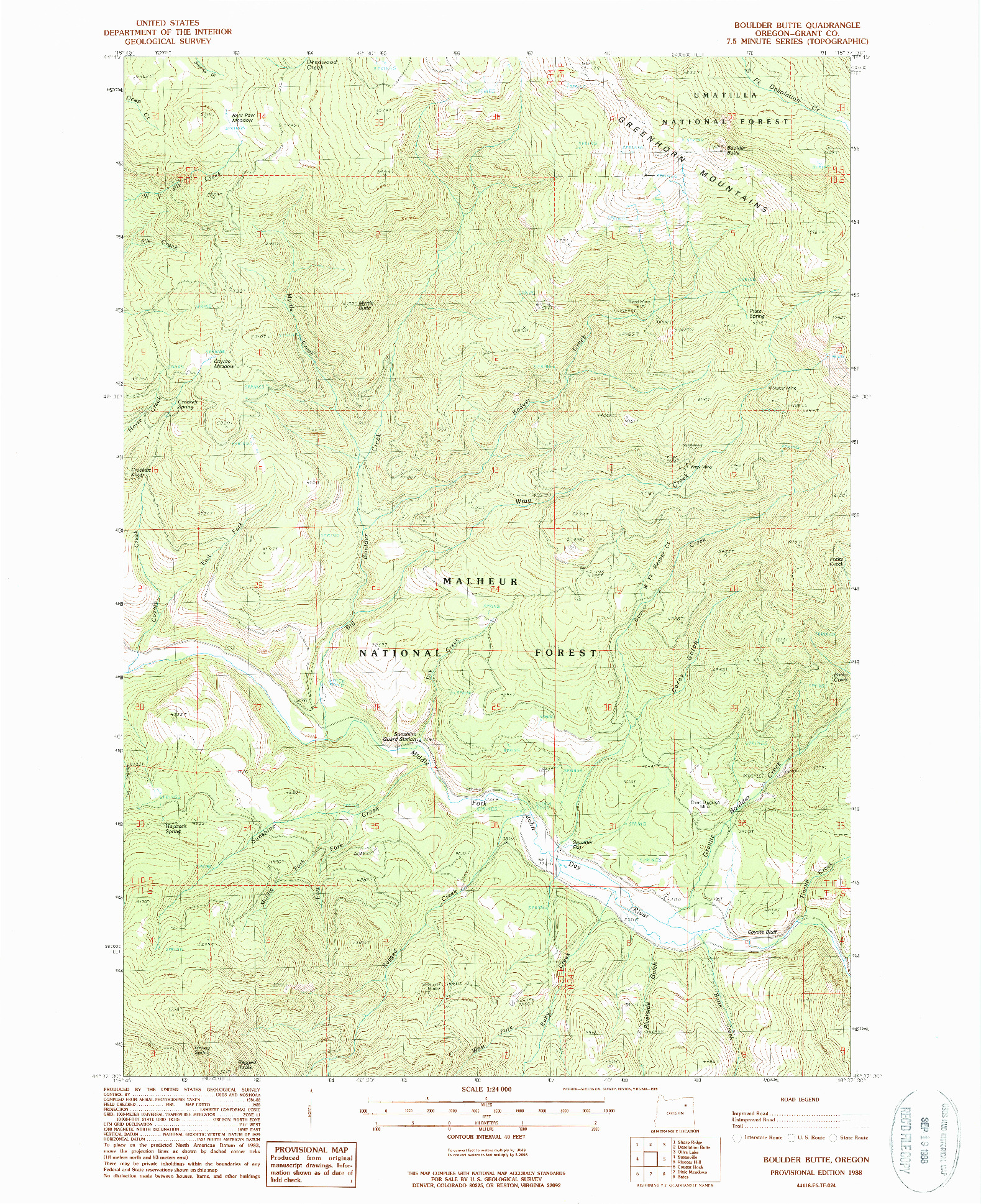 USGS 1:24000-SCALE QUADRANGLE FOR BOULDER BUTTE, OR 1988