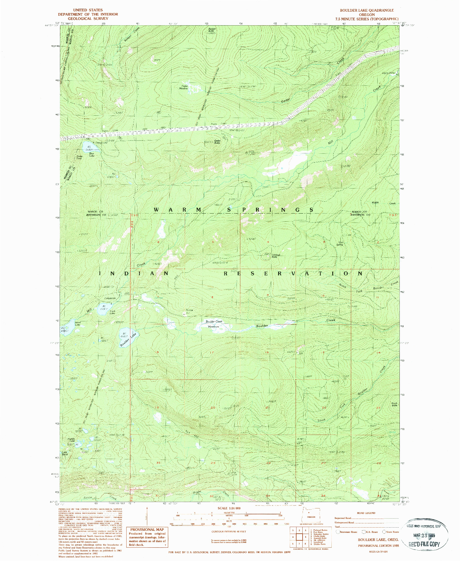 USGS 1:24000-SCALE QUADRANGLE FOR BOULDER LAKE, OR 1988