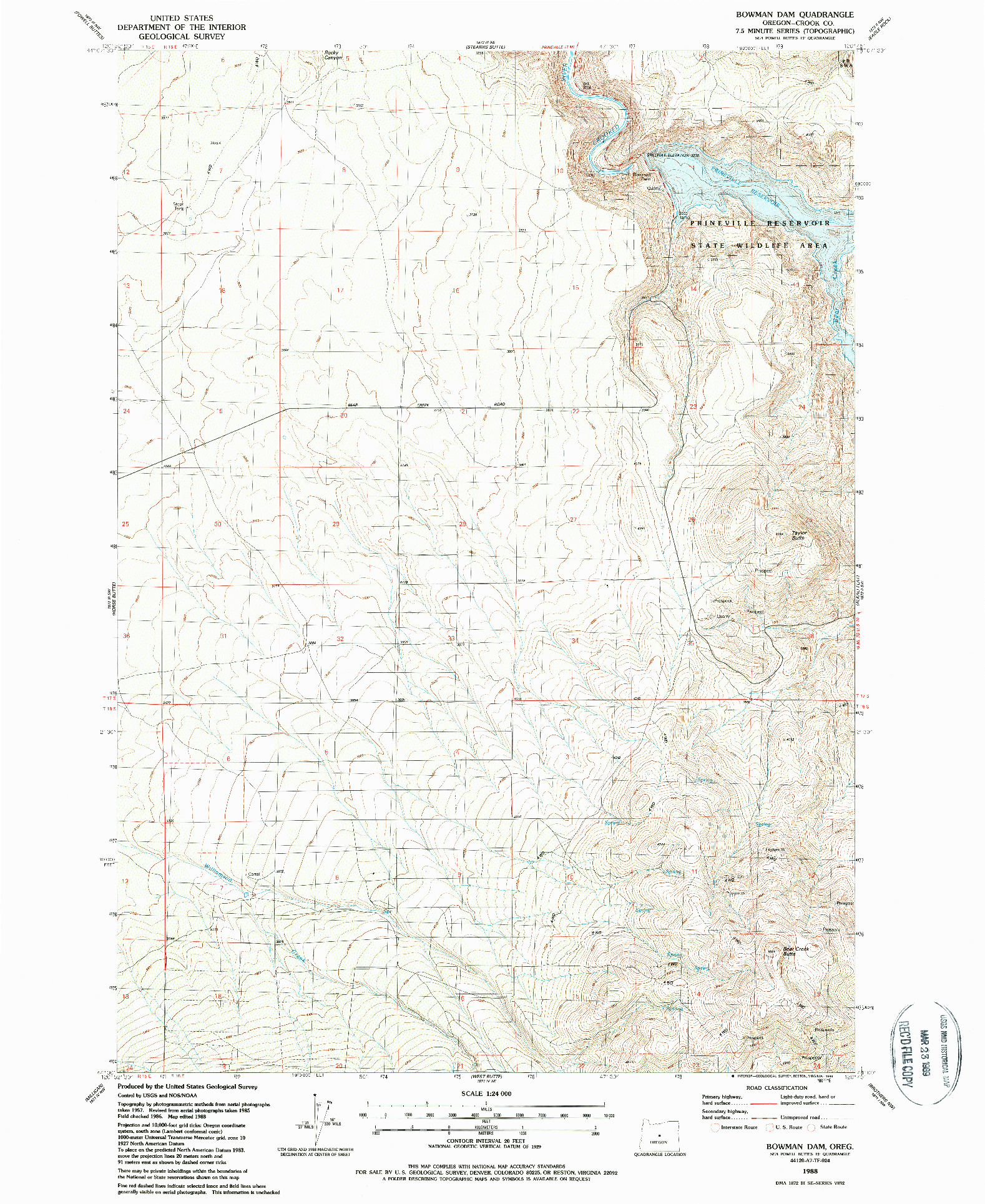 USGS 1:24000-SCALE QUADRANGLE FOR BOWMAN DAM, OR 1988