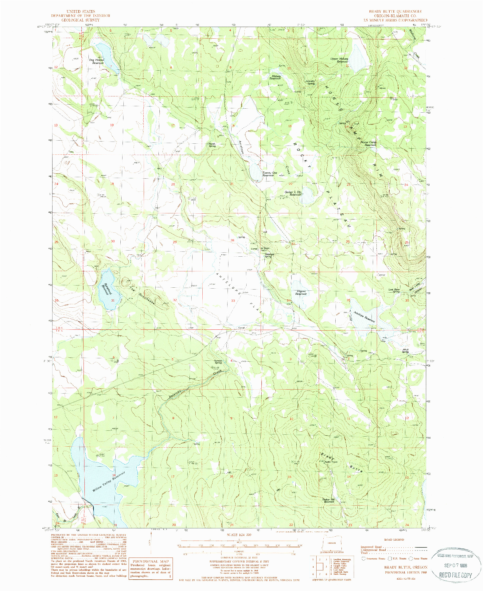 USGS 1:24000-SCALE QUADRANGLE FOR BRADY BUTTE, OR 1988