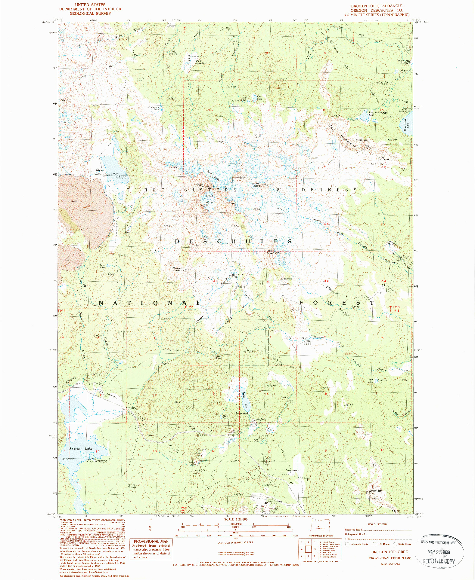 USGS 1:24000-SCALE QUADRANGLE FOR BROKEN TOP, OR 1988