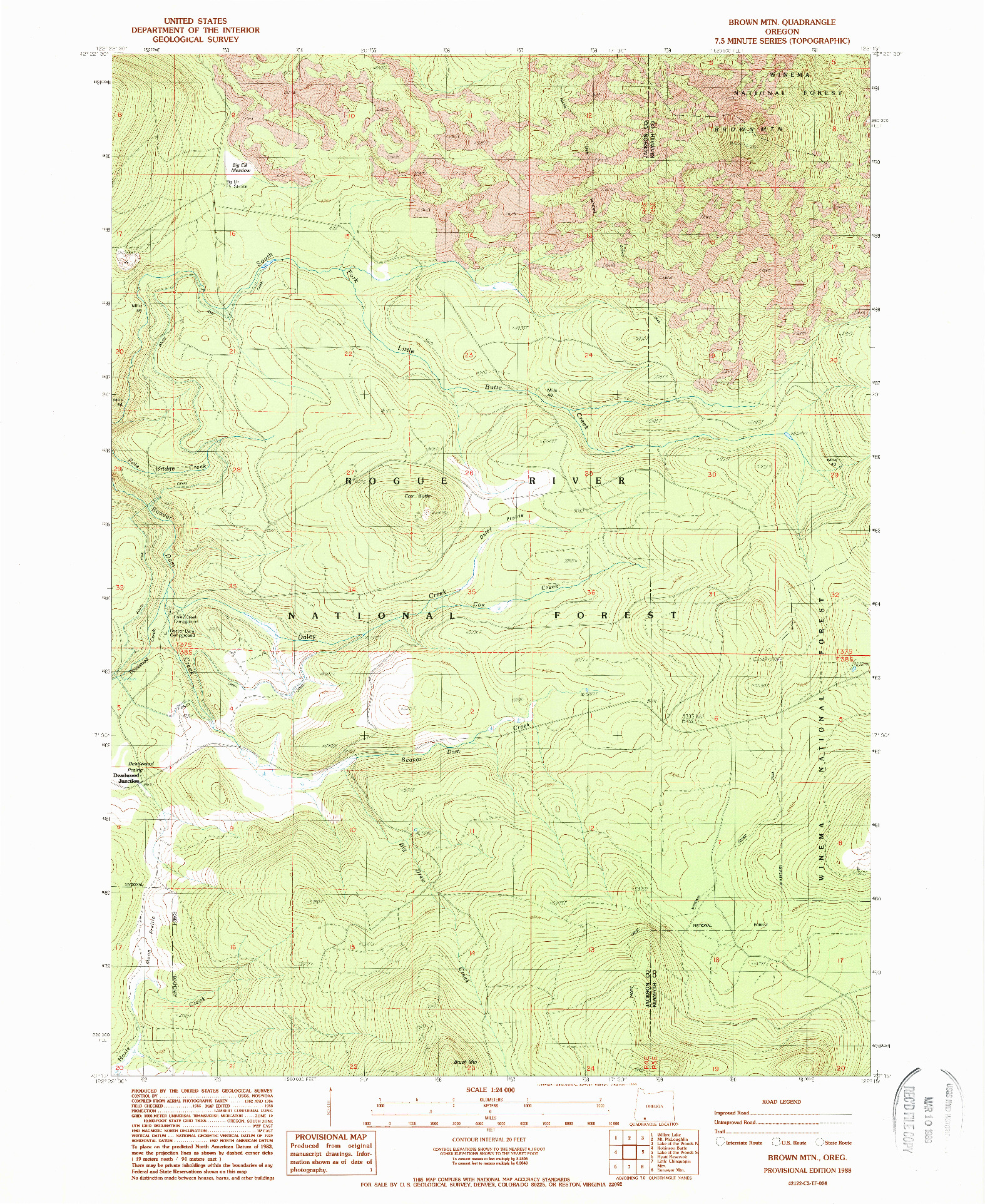 USGS 1:24000-SCALE QUADRANGLE FOR BROWN MOUNTAIN, OR 1988