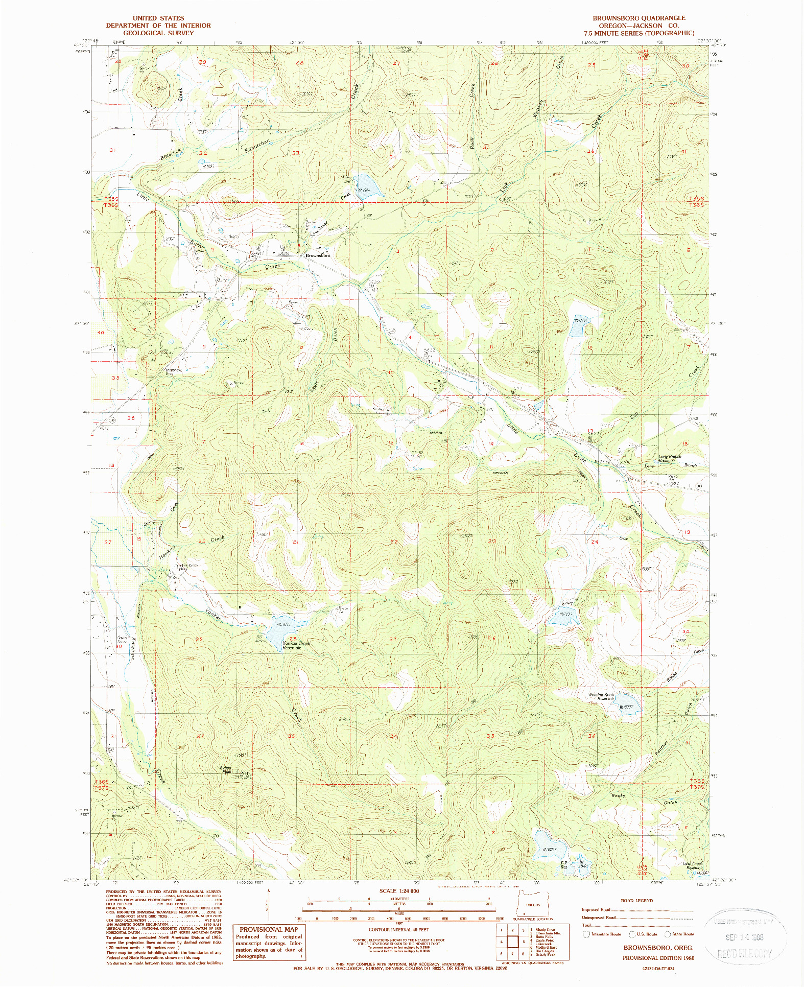 USGS 1:24000-SCALE QUADRANGLE FOR BROWNSBORO, OR 1988