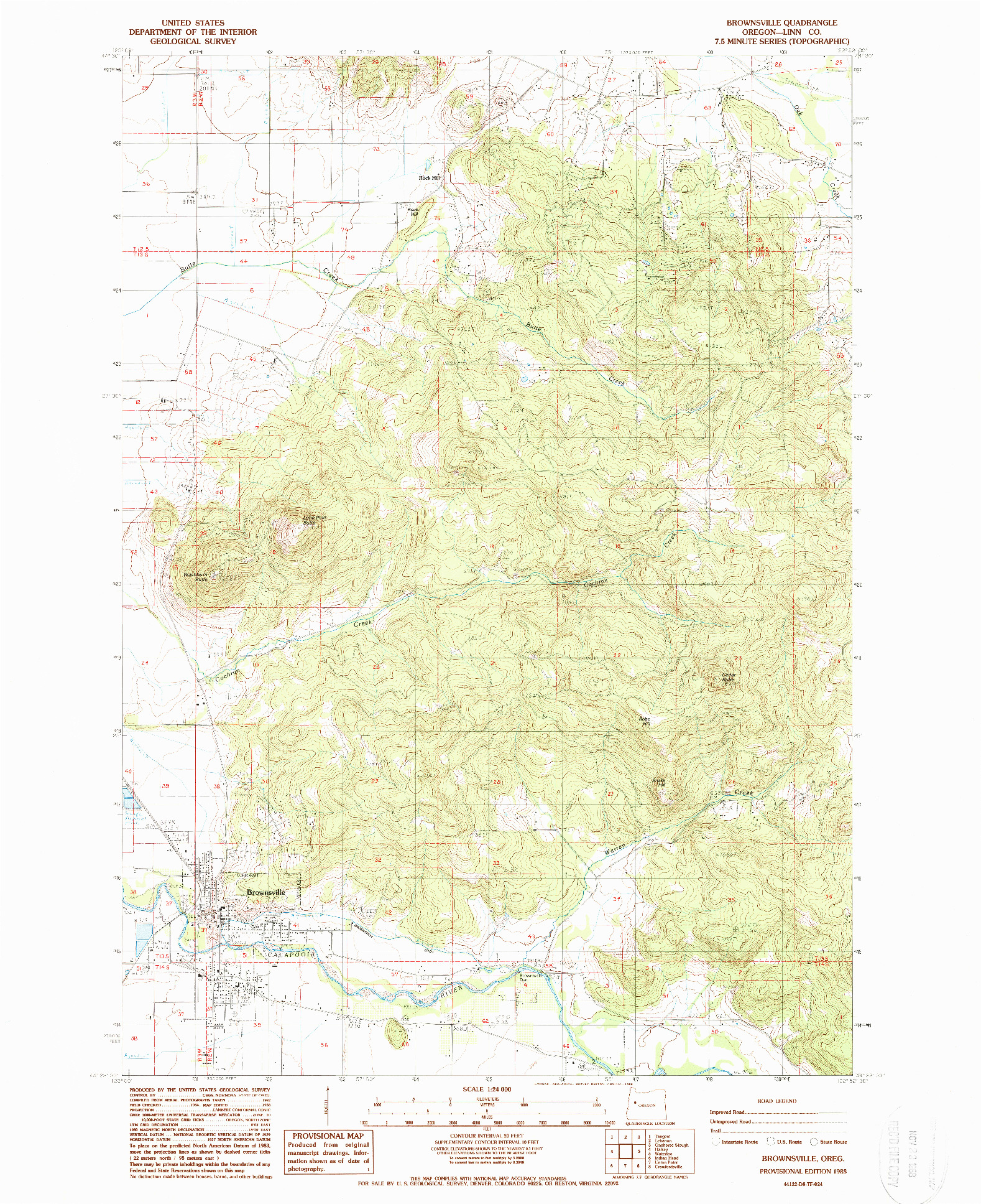 USGS 1:24000-SCALE QUADRANGLE FOR BROWNSVILLE, OR 1988
