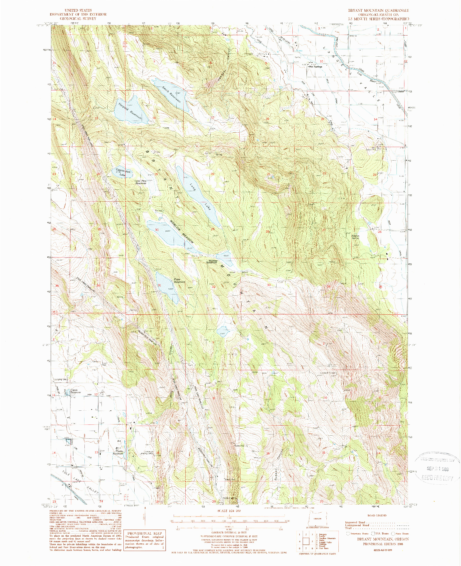USGS 1:24000-SCALE QUADRANGLE FOR BRYANT MOUNTAIN, OR 1988