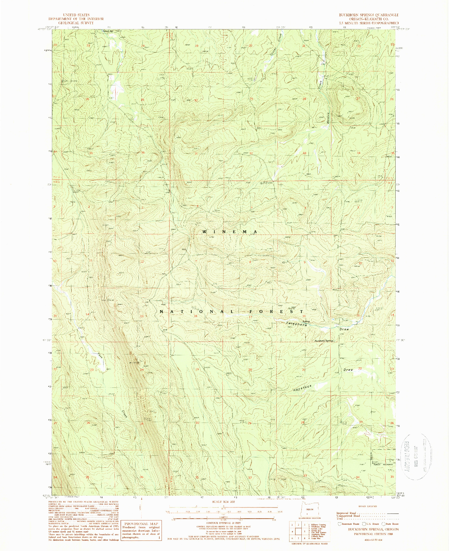 USGS 1:24000-SCALE QUADRANGLE FOR BUCKHORN SPRINGS, OR 1988