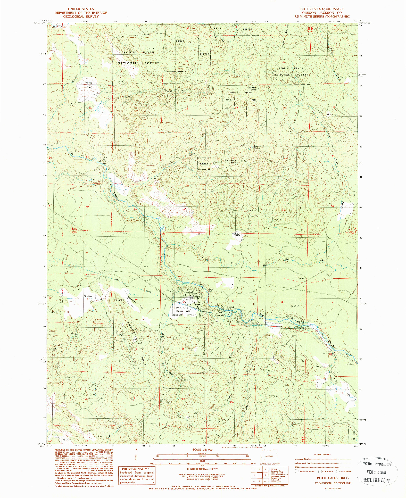 USGS 1:24000-SCALE QUADRANGLE FOR BUTTE FALLS, OR 1988