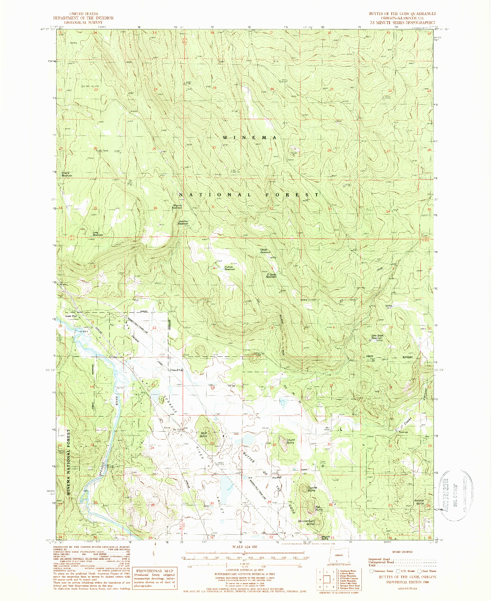 USGS 1:24000-SCALE QUADRANGLE FOR BUTTES OF THE GODS, OR 1988