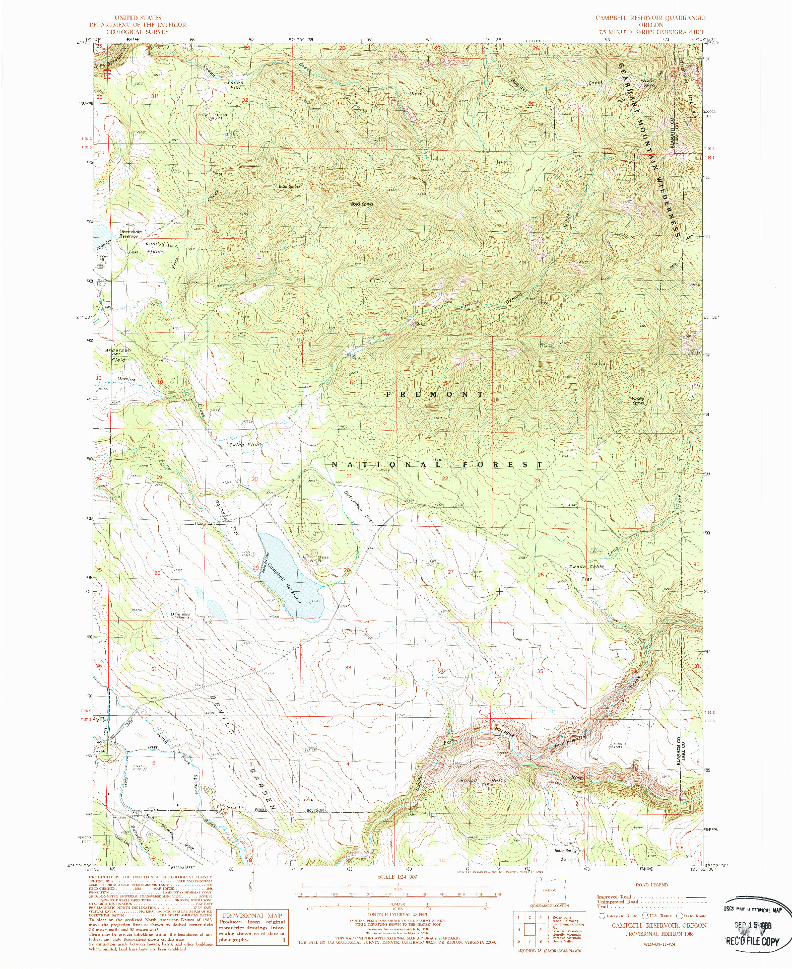 USGS 1:24000-SCALE QUADRANGLE FOR CAMPBELL RESERVOIR, OR 1988
