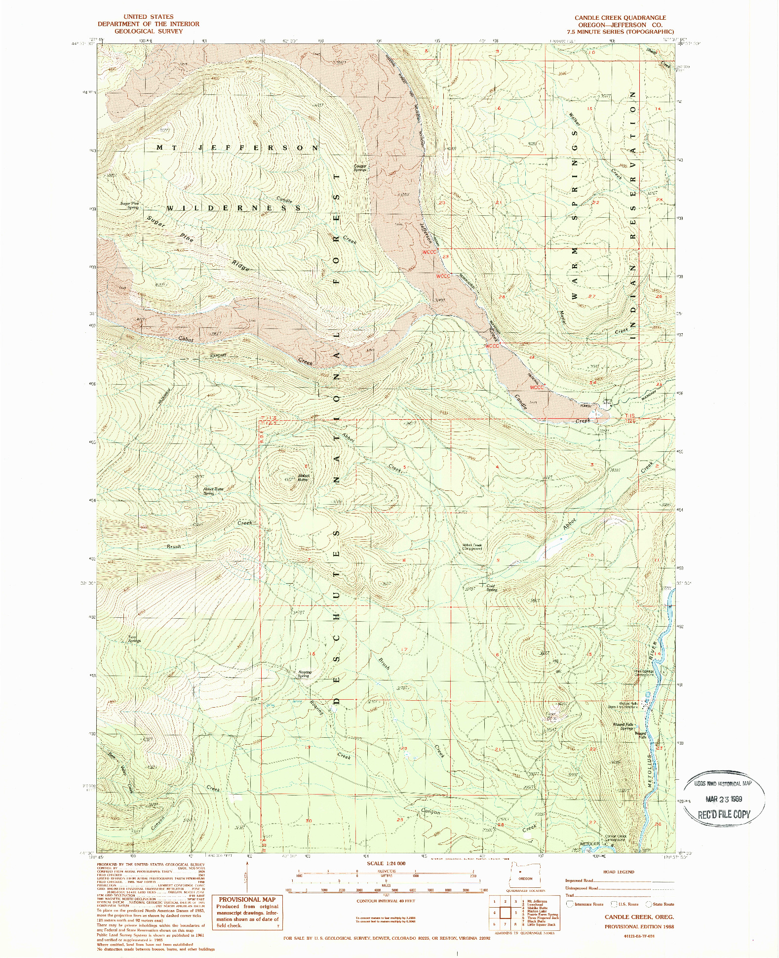 USGS 1:24000-SCALE QUADRANGLE FOR CANDLE CREEK, OR 1988