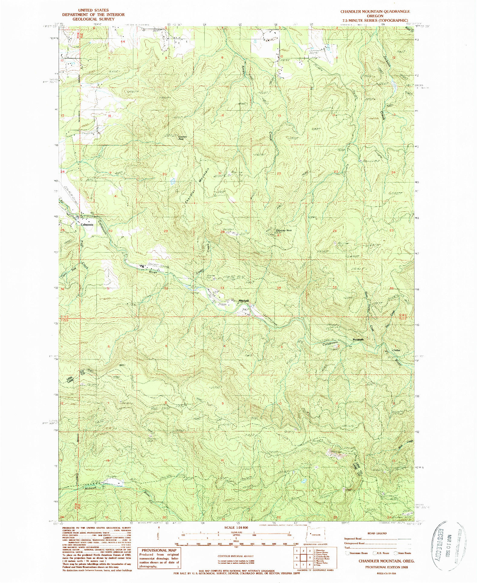 USGS 1:24000-SCALE QUADRANGLE FOR CHANDLER MOUNTAIN, OR 1988