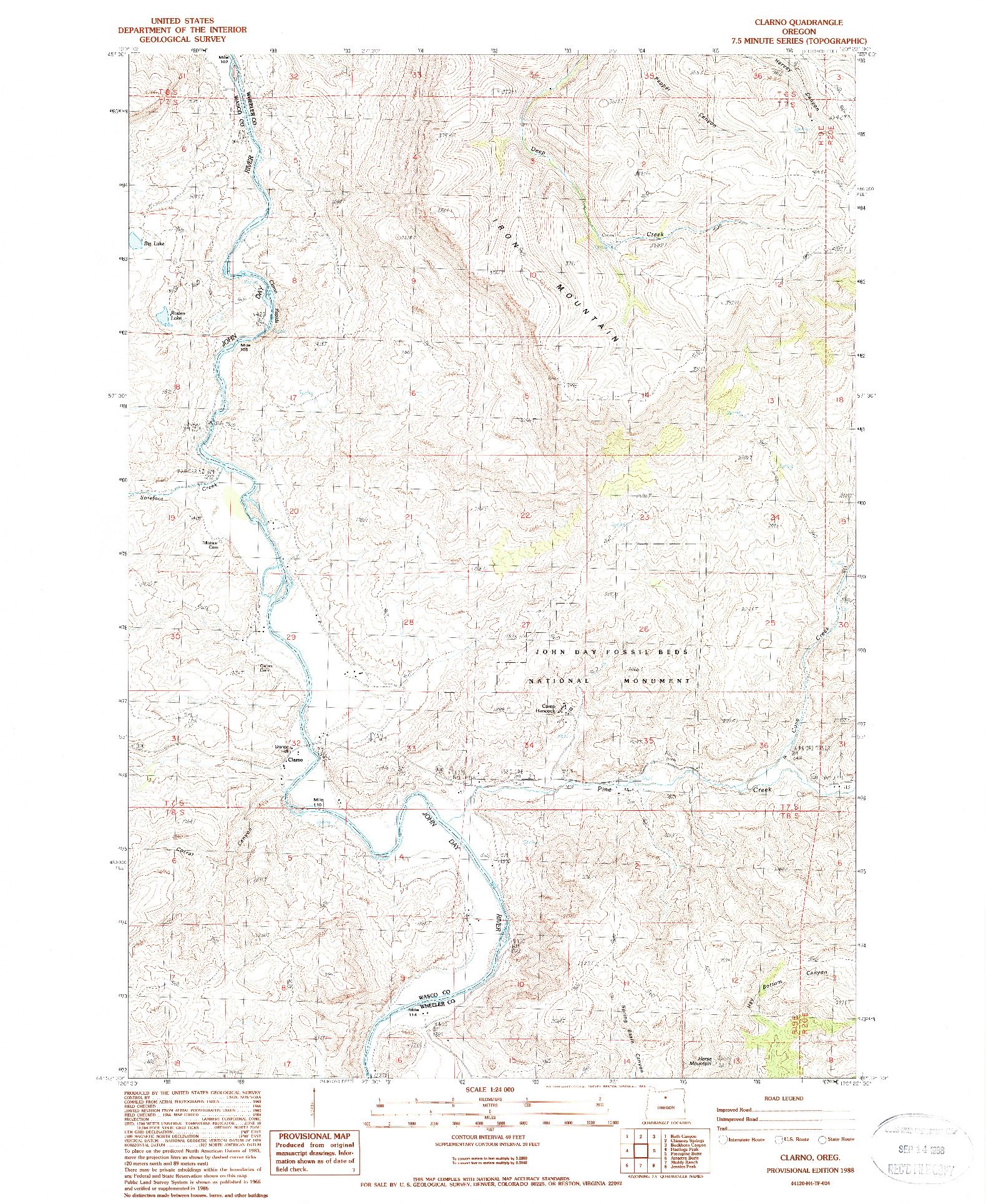 USGS 1:24000-SCALE QUADRANGLE FOR CLARNO, OR 1988