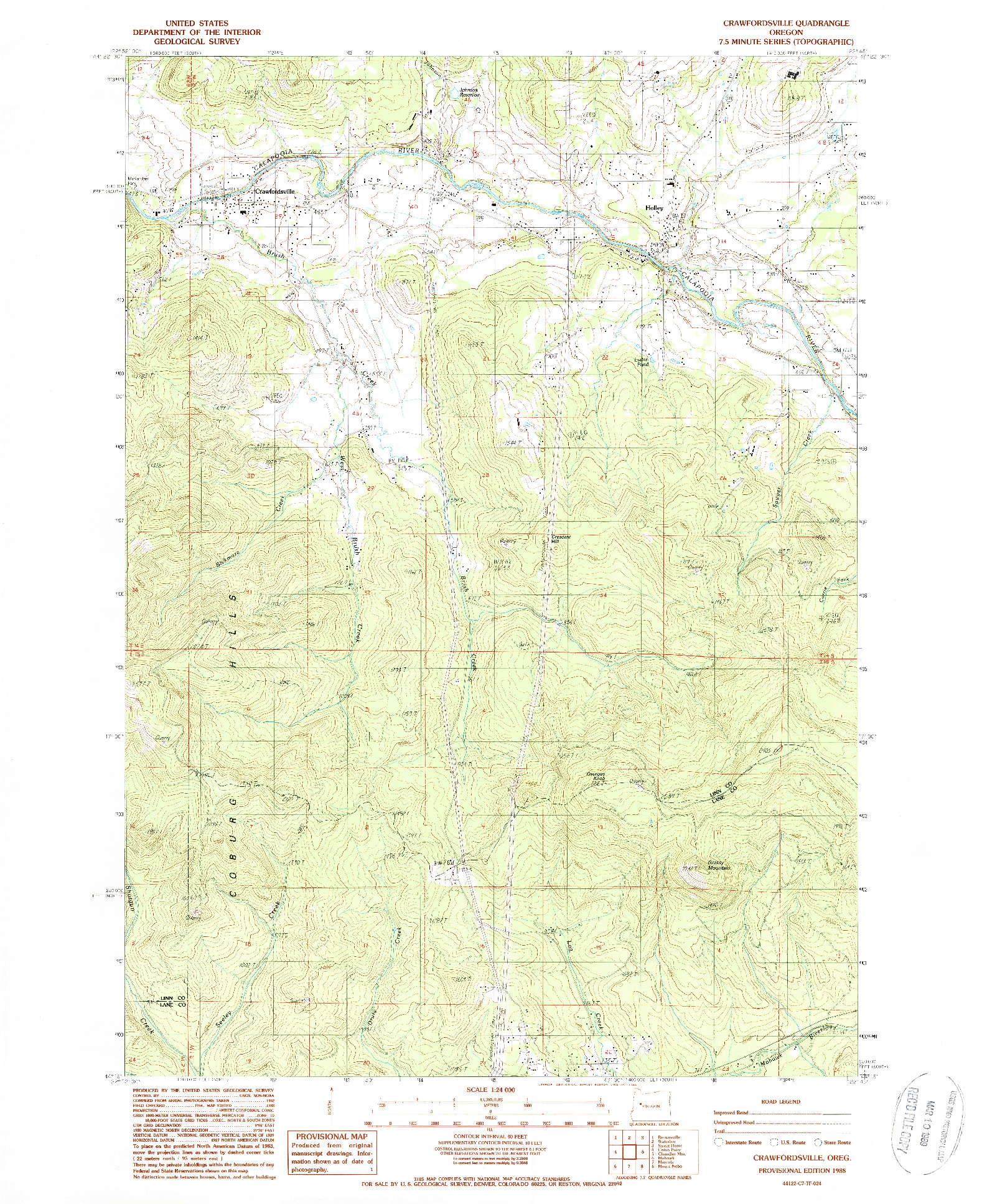 USGS 1:24000-SCALE QUADRANGLE FOR CRAWFORDSVILLE, OR 1988