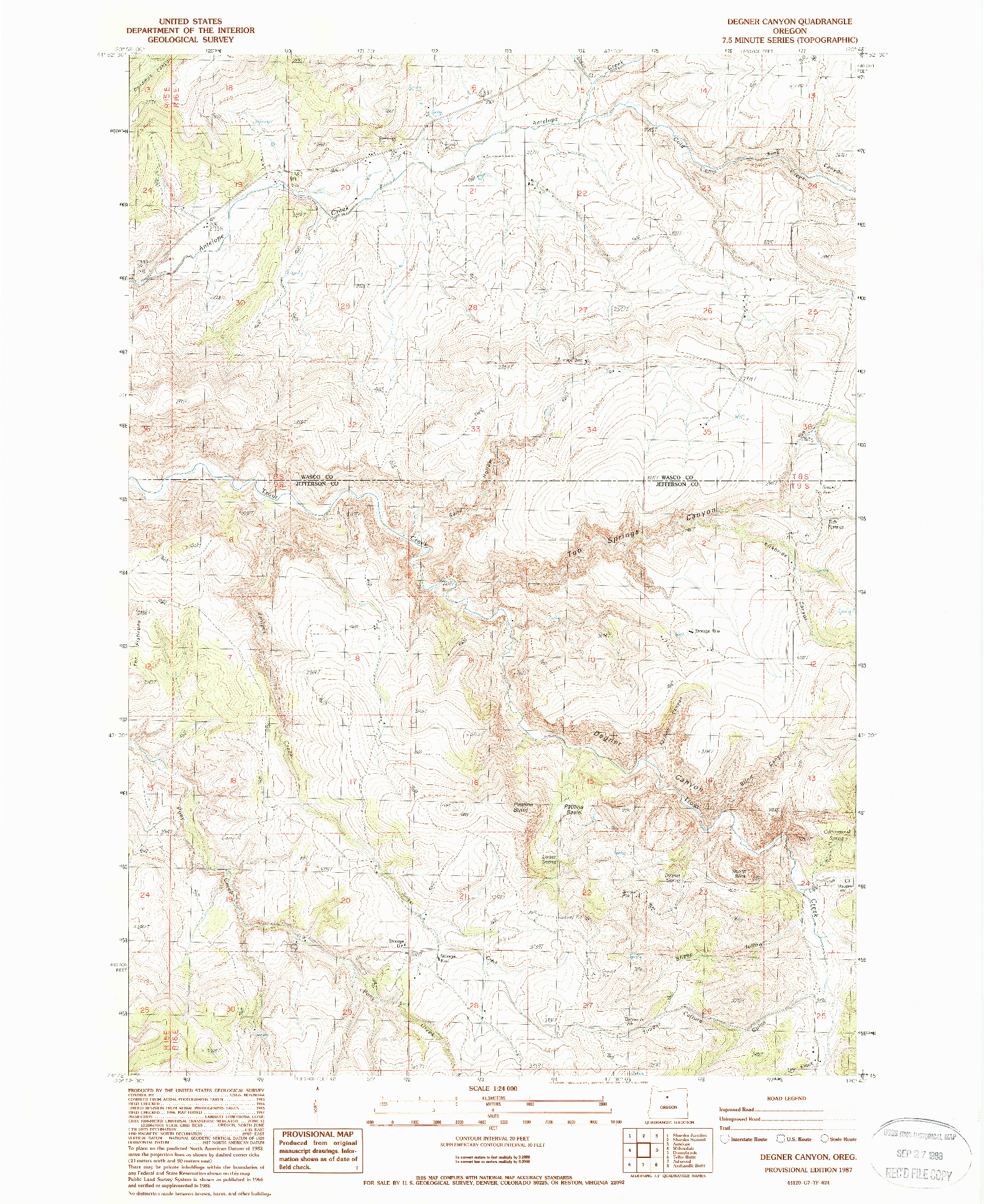 USGS 1:24000-SCALE QUADRANGLE FOR DEGNER CANYON, OR 1987