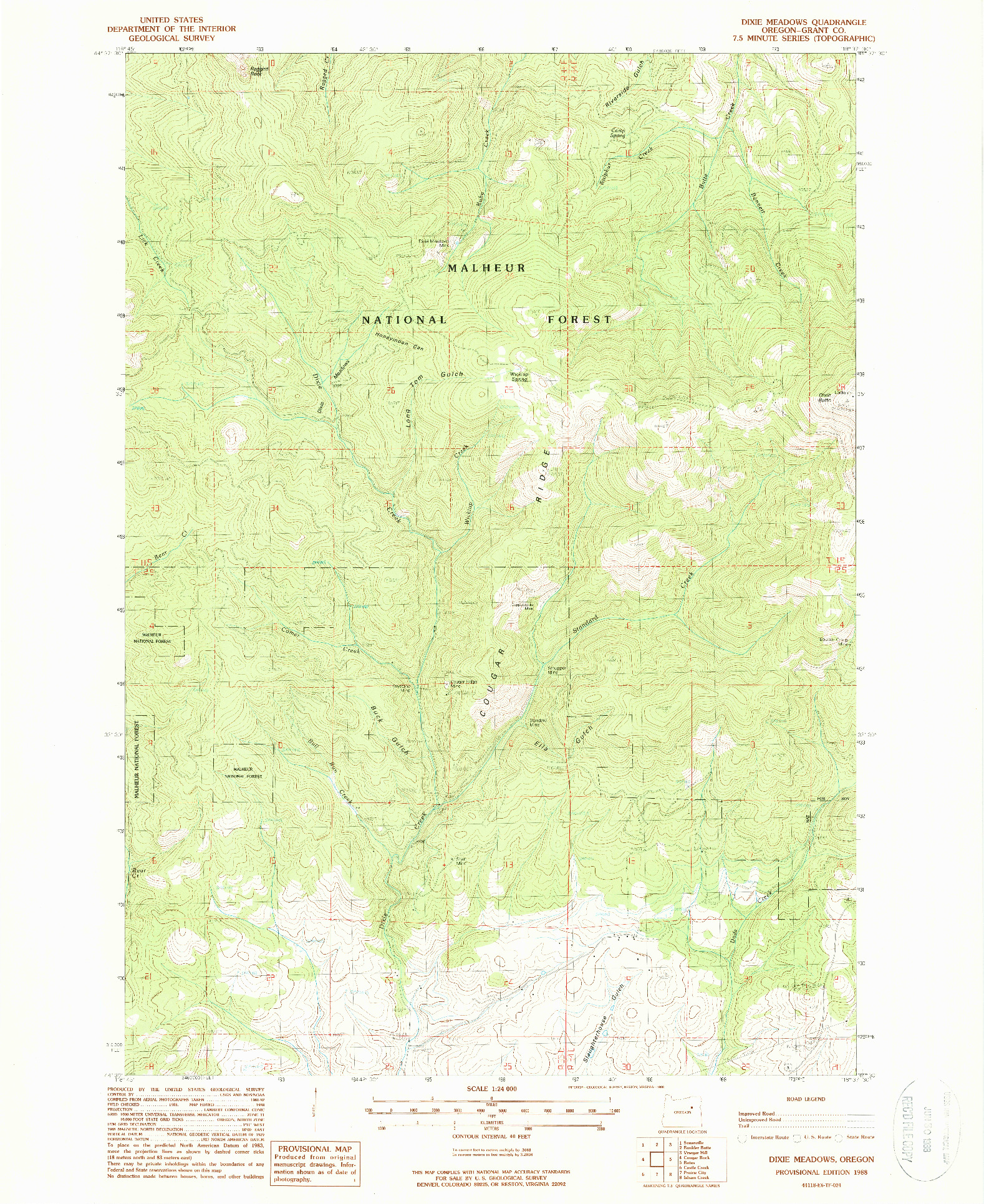 USGS 1:24000-SCALE QUADRANGLE FOR DIXIE MEADOWS, OR 1988