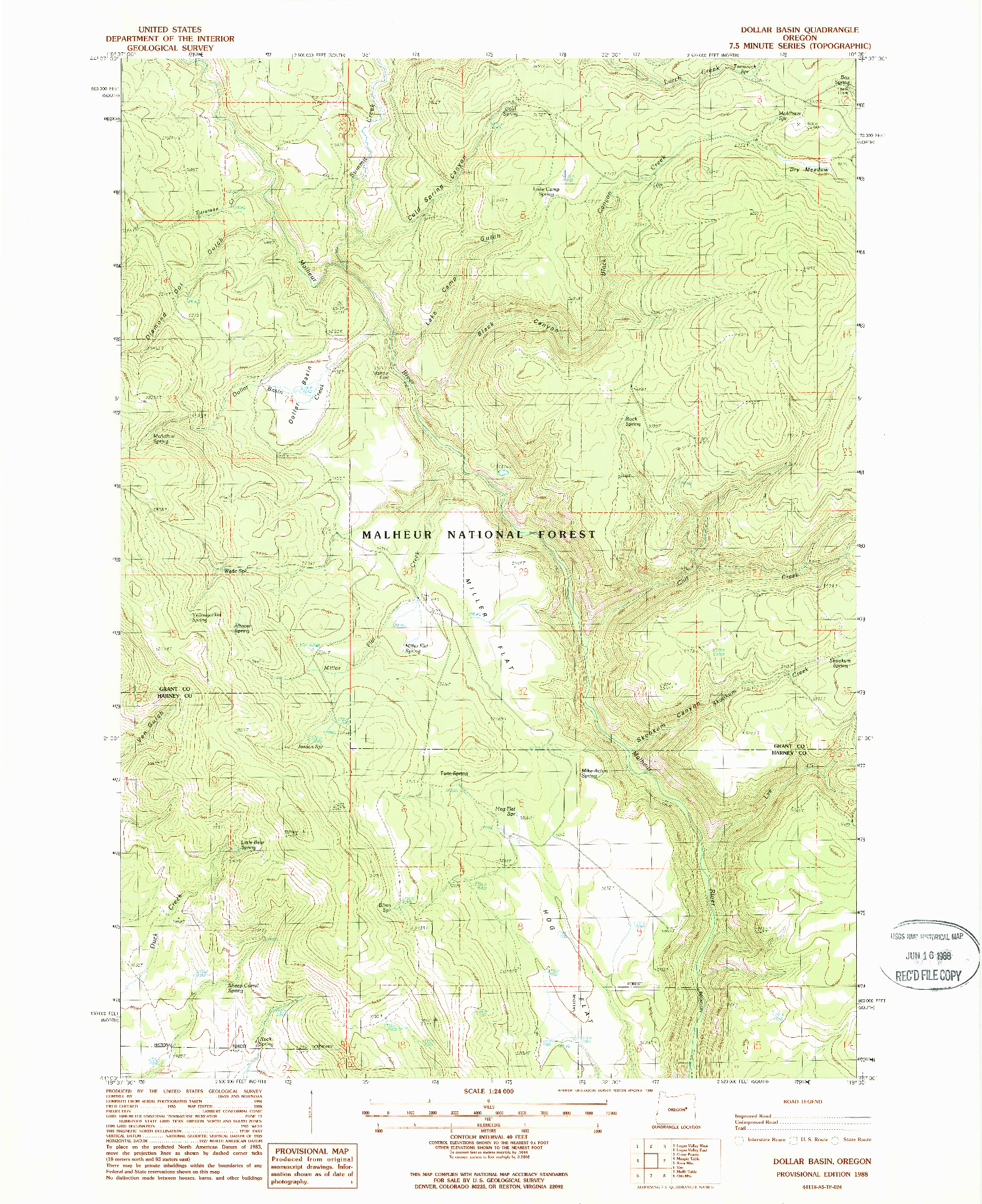 USGS 1:24000-SCALE QUADRANGLE FOR DOLLAR BASIN, OR 1988