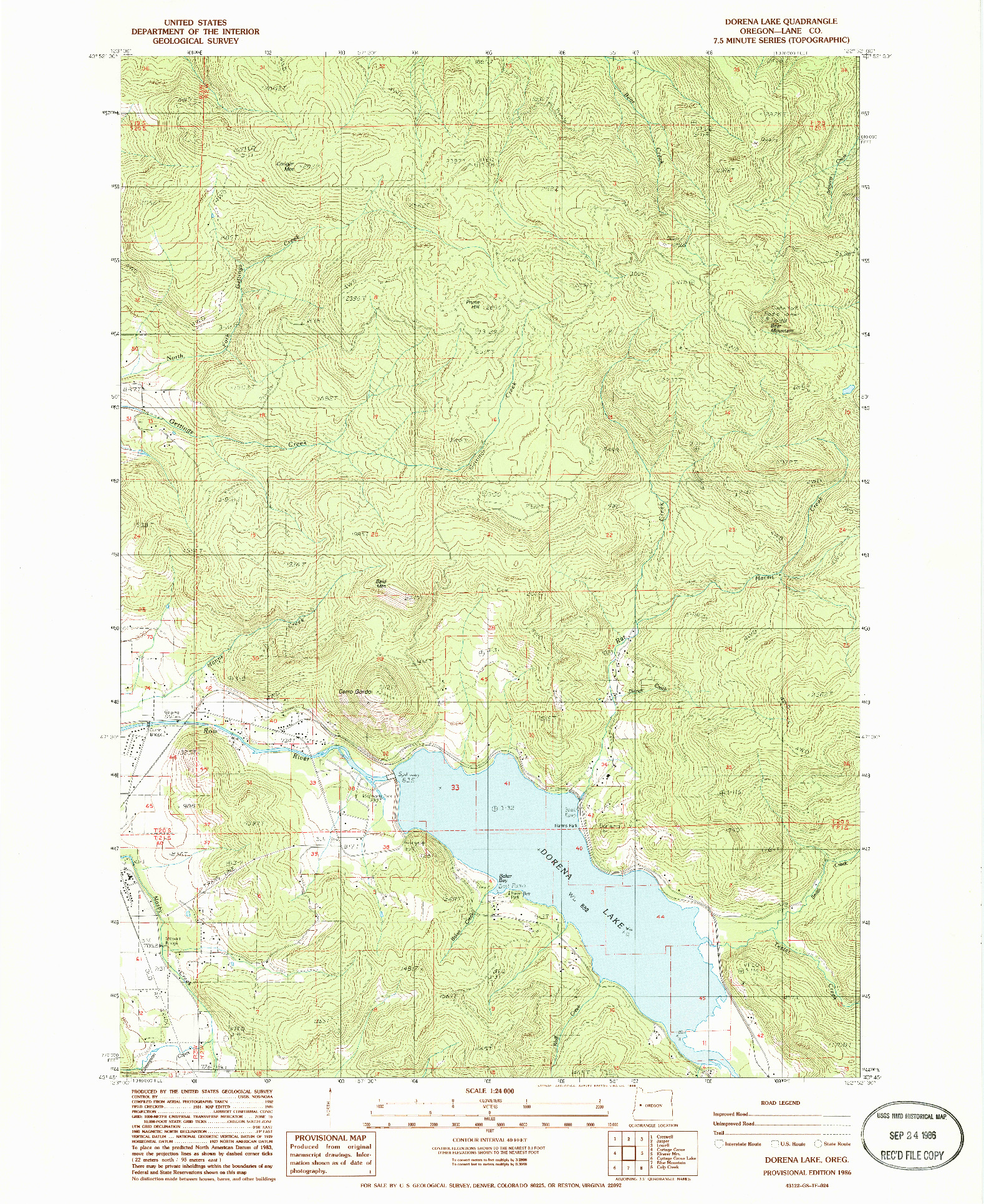 USGS 1:24000-SCALE QUADRANGLE FOR DORENA LAKE, OR 1986