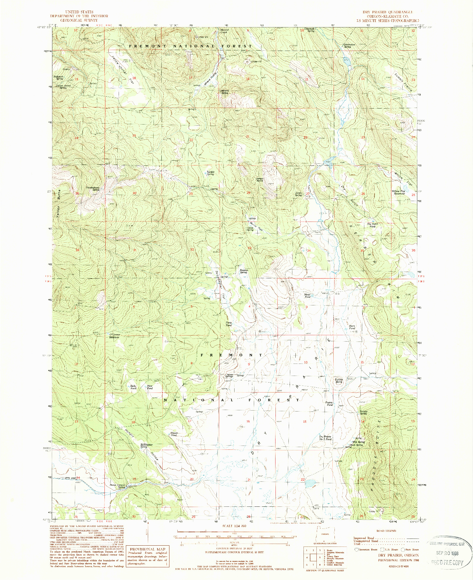 USGS 1:24000-SCALE QUADRANGLE FOR DRY PRAIRIE, OR 1988
