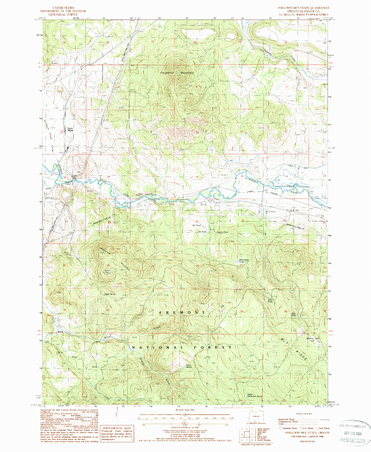 USGS 1:24000-SCALE QUADRANGLE FOR FERGUSON MOUNTAIN, OR 1988