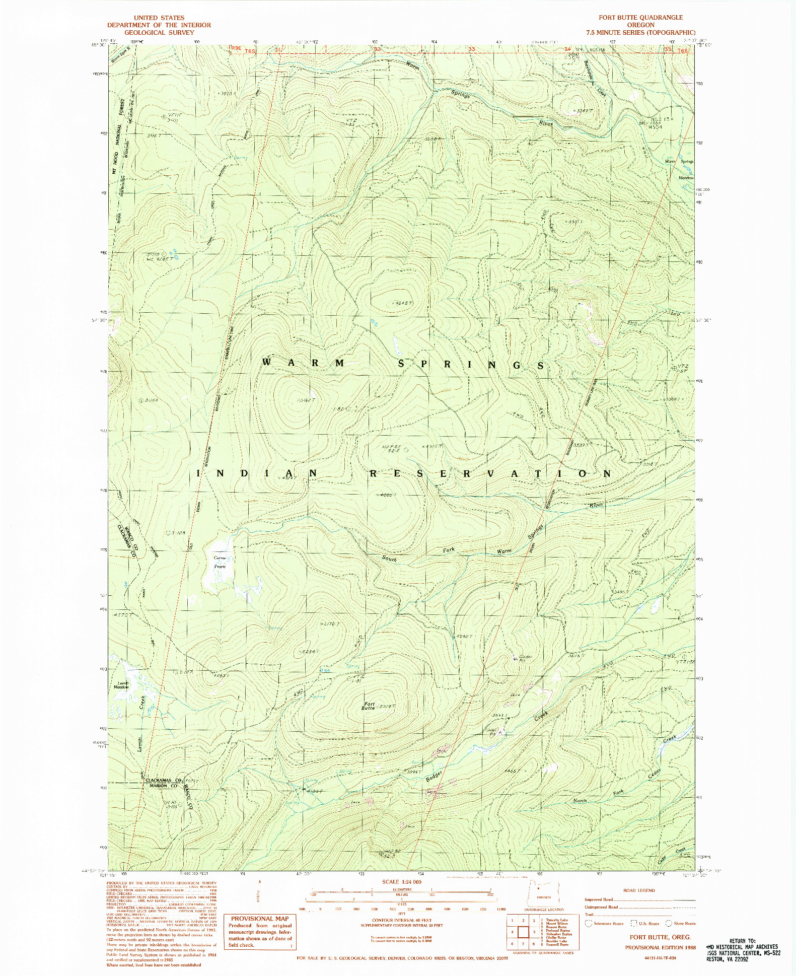 USGS 1:24000-SCALE QUADRANGLE FOR FORT BUTTE, OR 1988