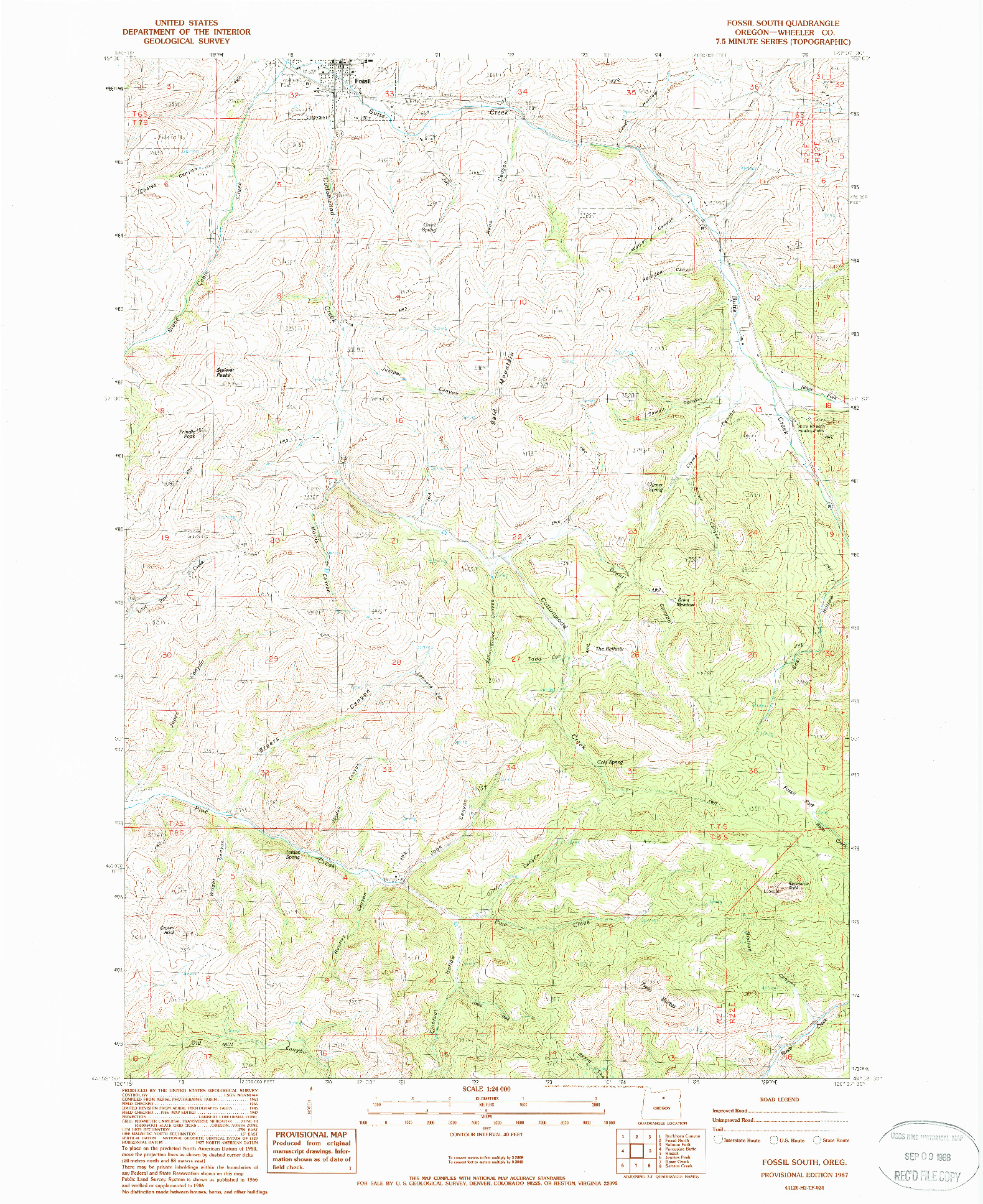 USGS 1:24000-SCALE QUADRANGLE FOR FOSSIL SOUTH, OR 1987