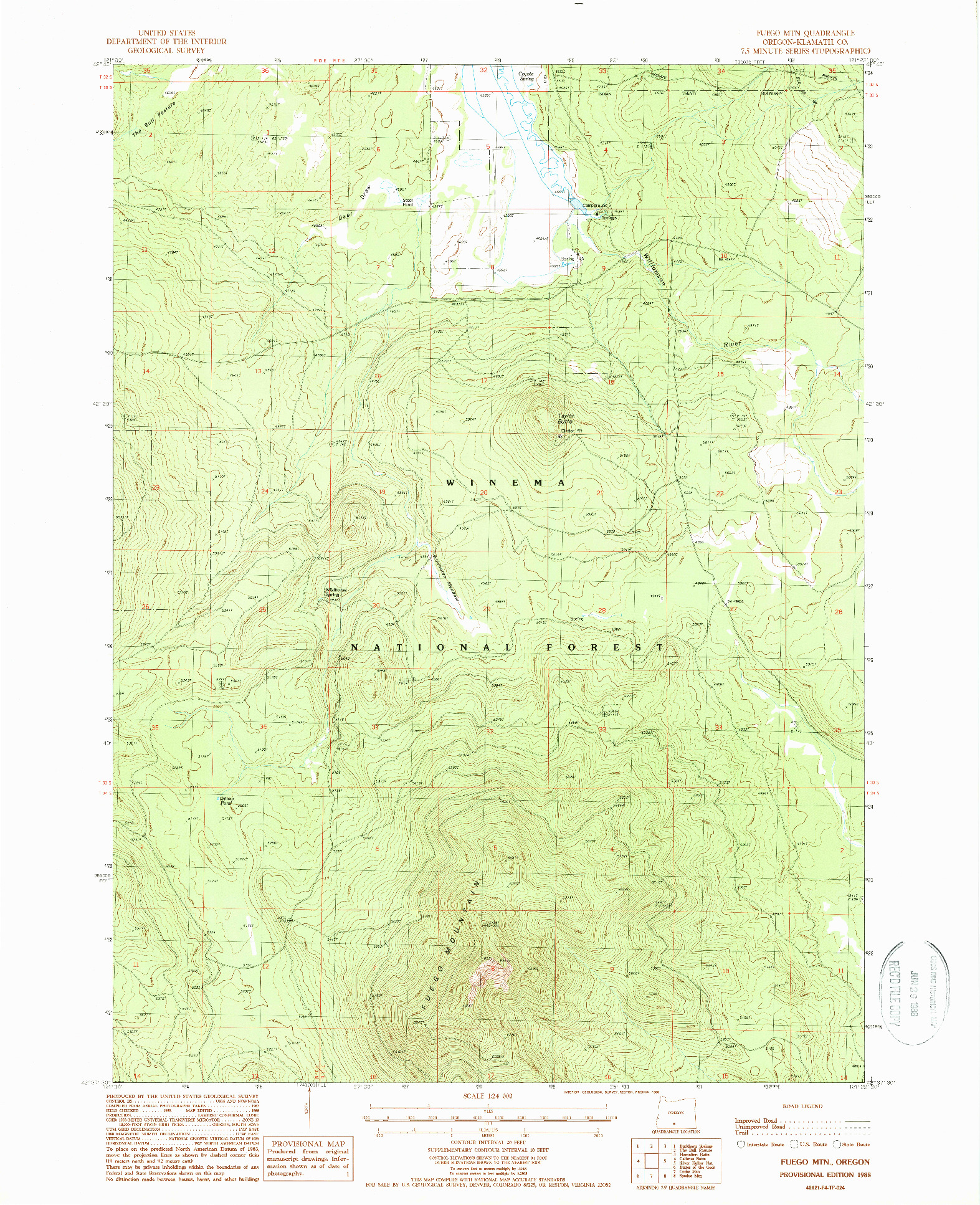 USGS 1:24000-SCALE QUADRANGLE FOR FUEGO MOUNTAIN, OR 1988