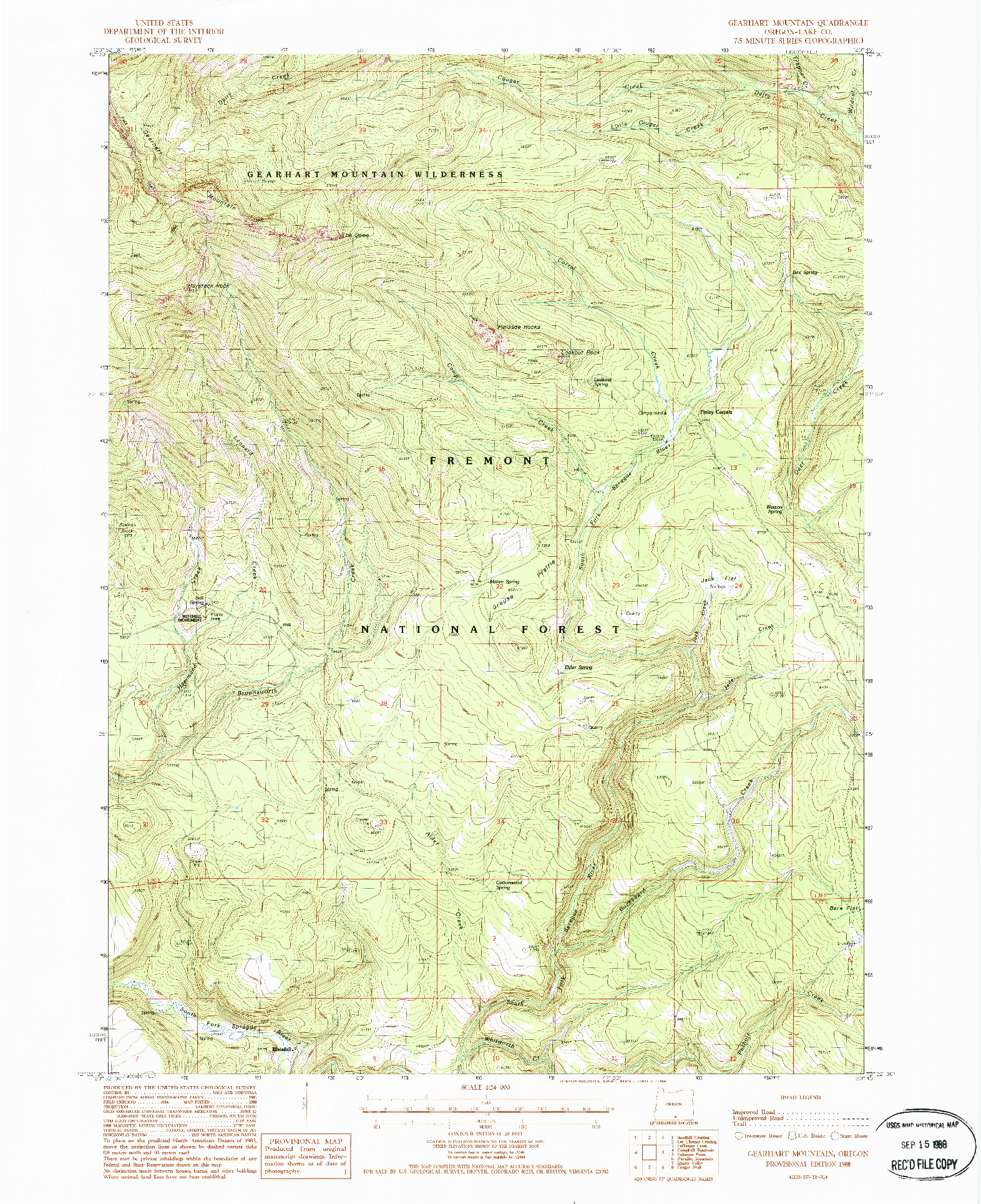 USGS 1:24000-SCALE QUADRANGLE FOR GEARHART MOUNTAIN, OR 1988