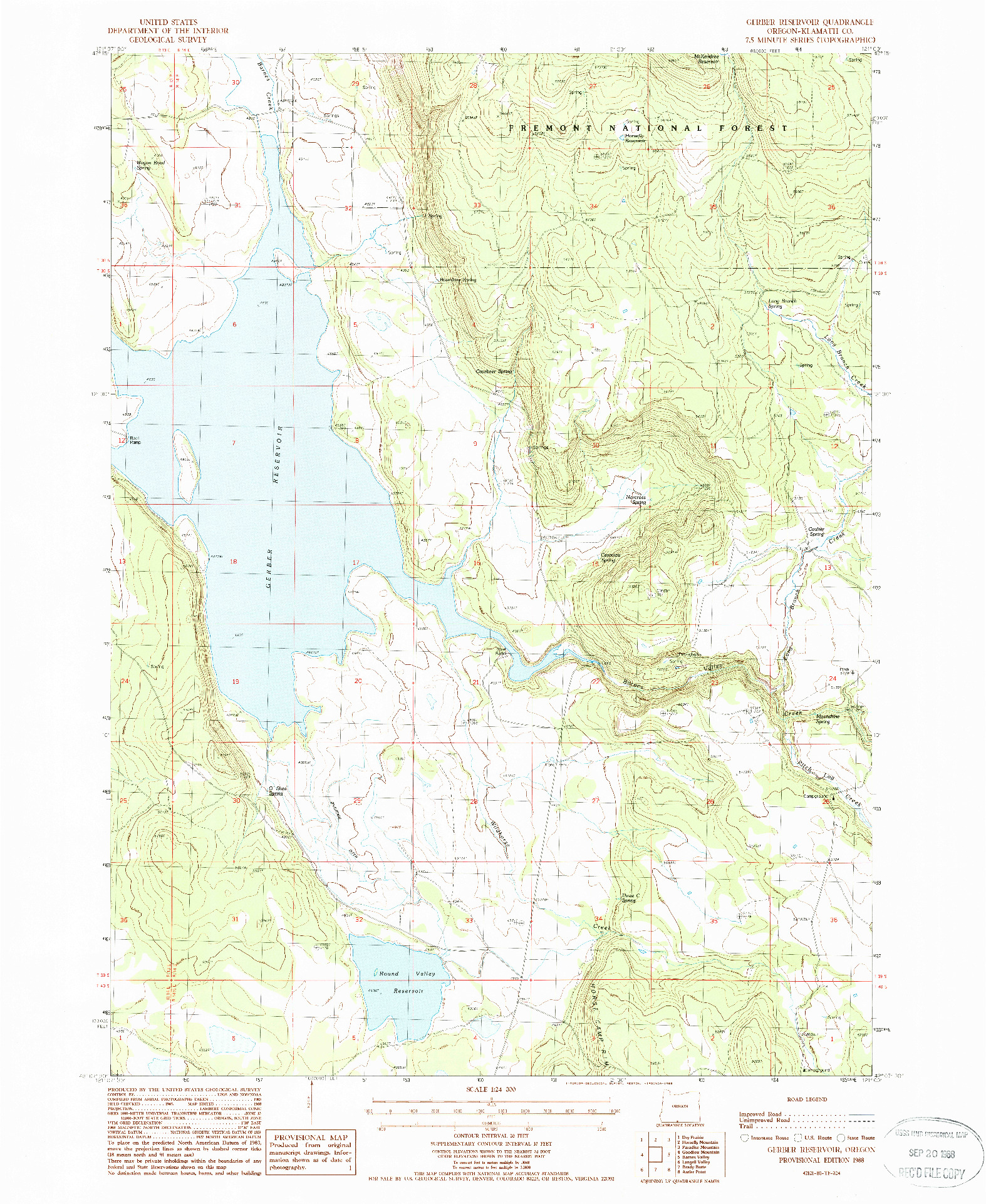USGS 1:24000-SCALE QUADRANGLE FOR GERBER RESERVOIR, OR 1988