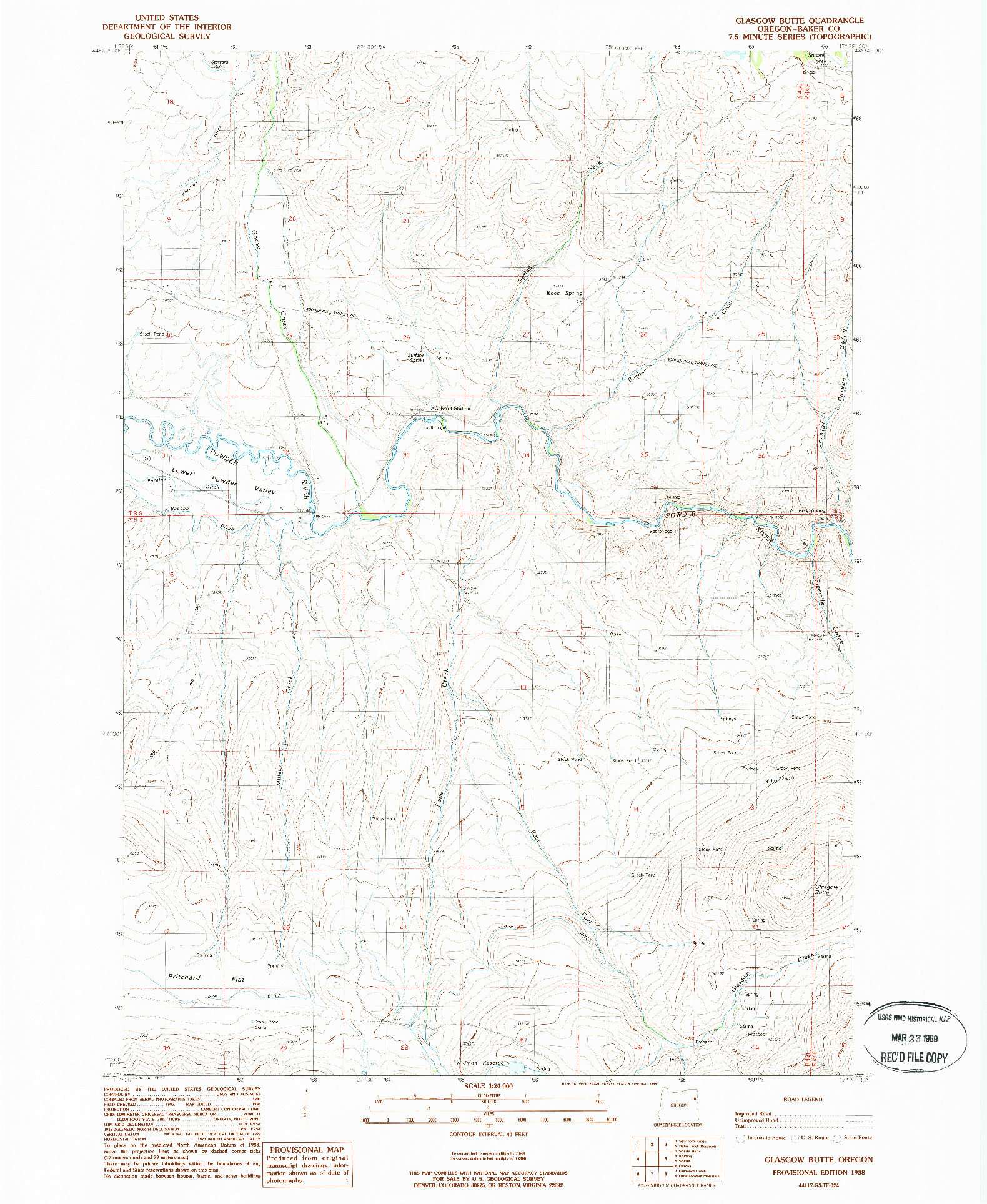 USGS 1:24000-SCALE QUADRANGLE FOR GLASGOW BUTTE, OR 1988