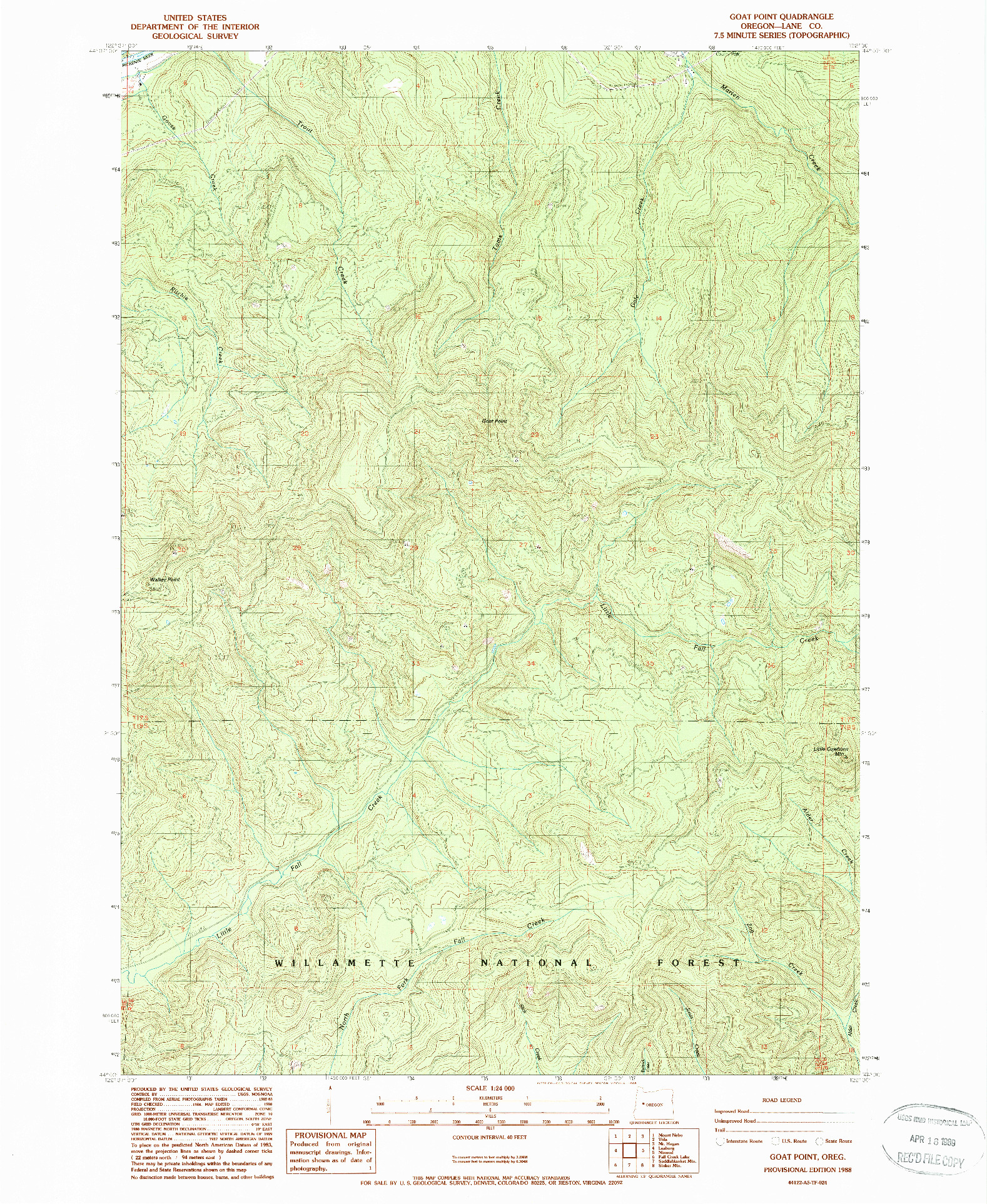 USGS 1:24000-SCALE QUADRANGLE FOR GOAT POINT, OR 1988